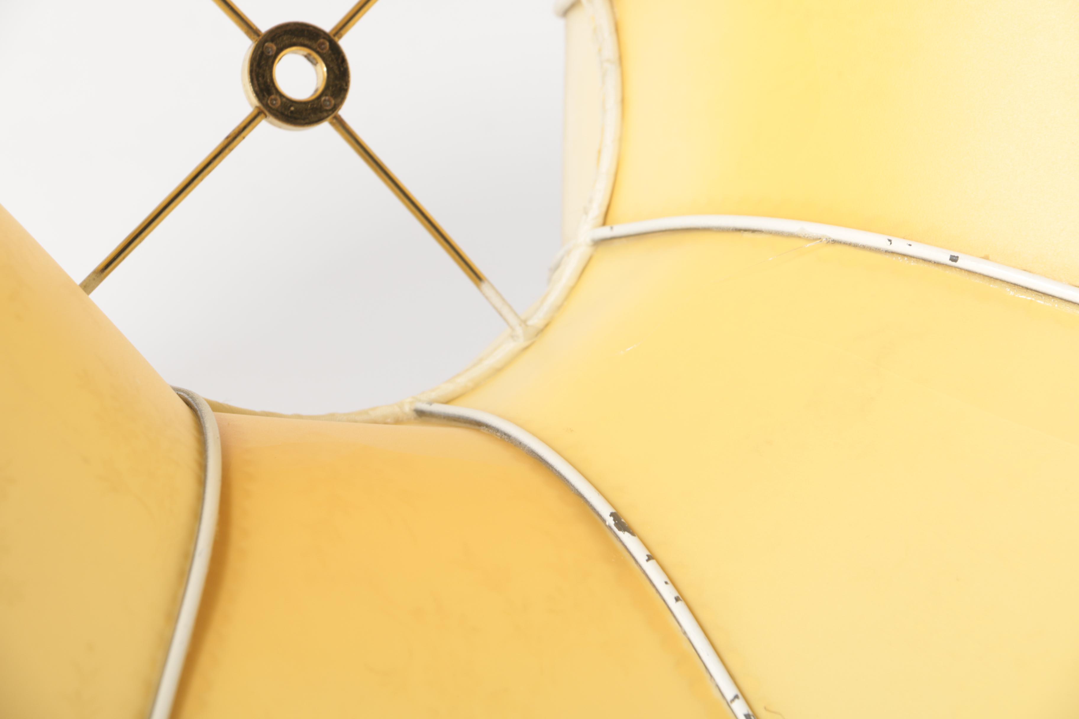 Bohemian Hand-Painted Cased Glass Table Lamp with Scalloped Shade, Circa 1940