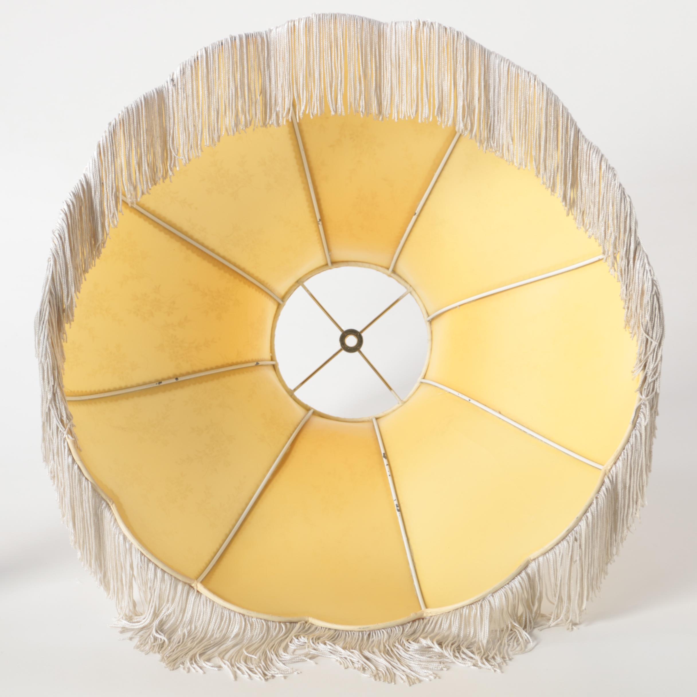 Bohemian Hand-Painted Cased Glass Table Lamp with Scalloped Shade, Circa 1940