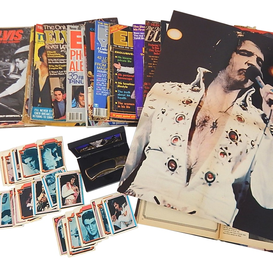 Elvis Presley Collectibles with Trading Cards and Magazines with Fold-Outs