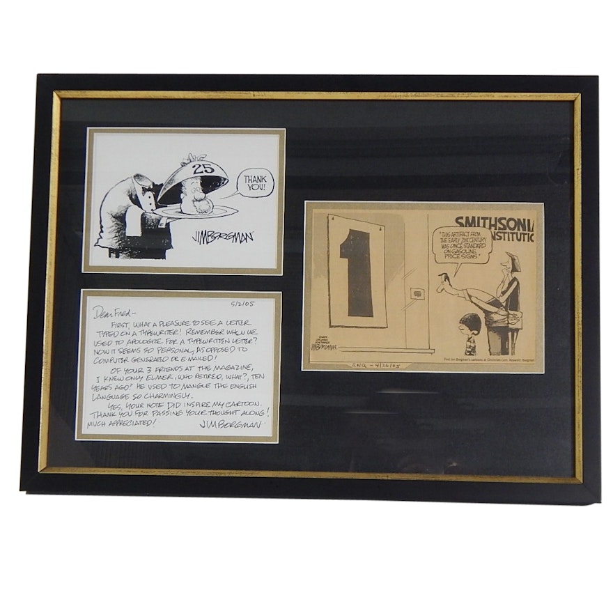 Cincinnati Cartoonist Jim Borgman Framed Cartoons and Personalized Letter