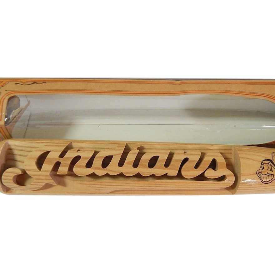 Heavy Hitters Cleveland Indians 1995 Carved Baseball Bat with Stand and Box