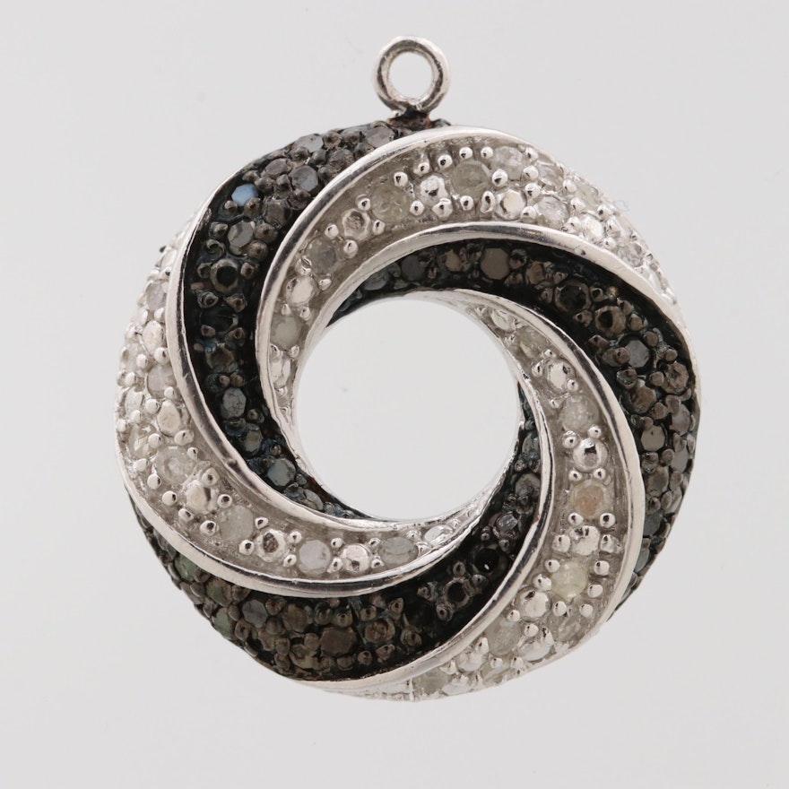 Sterling Silver Diamond Pendant Including Black Diamond