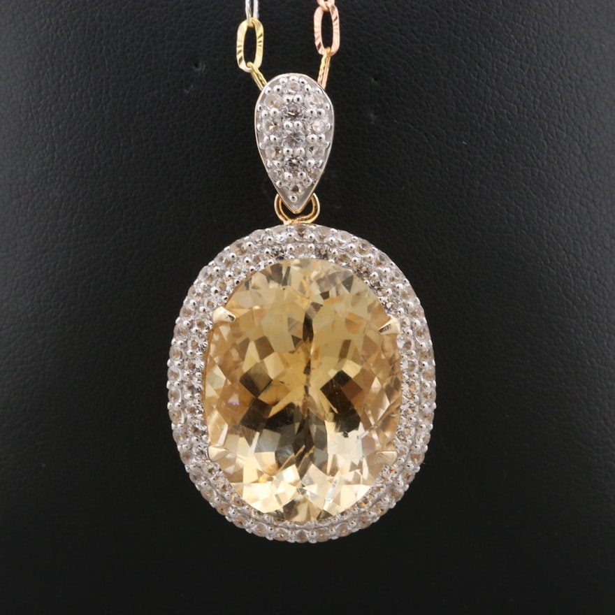 Tri-Color Gold Wash on Sterling Silver Citrine Pendant Necklace