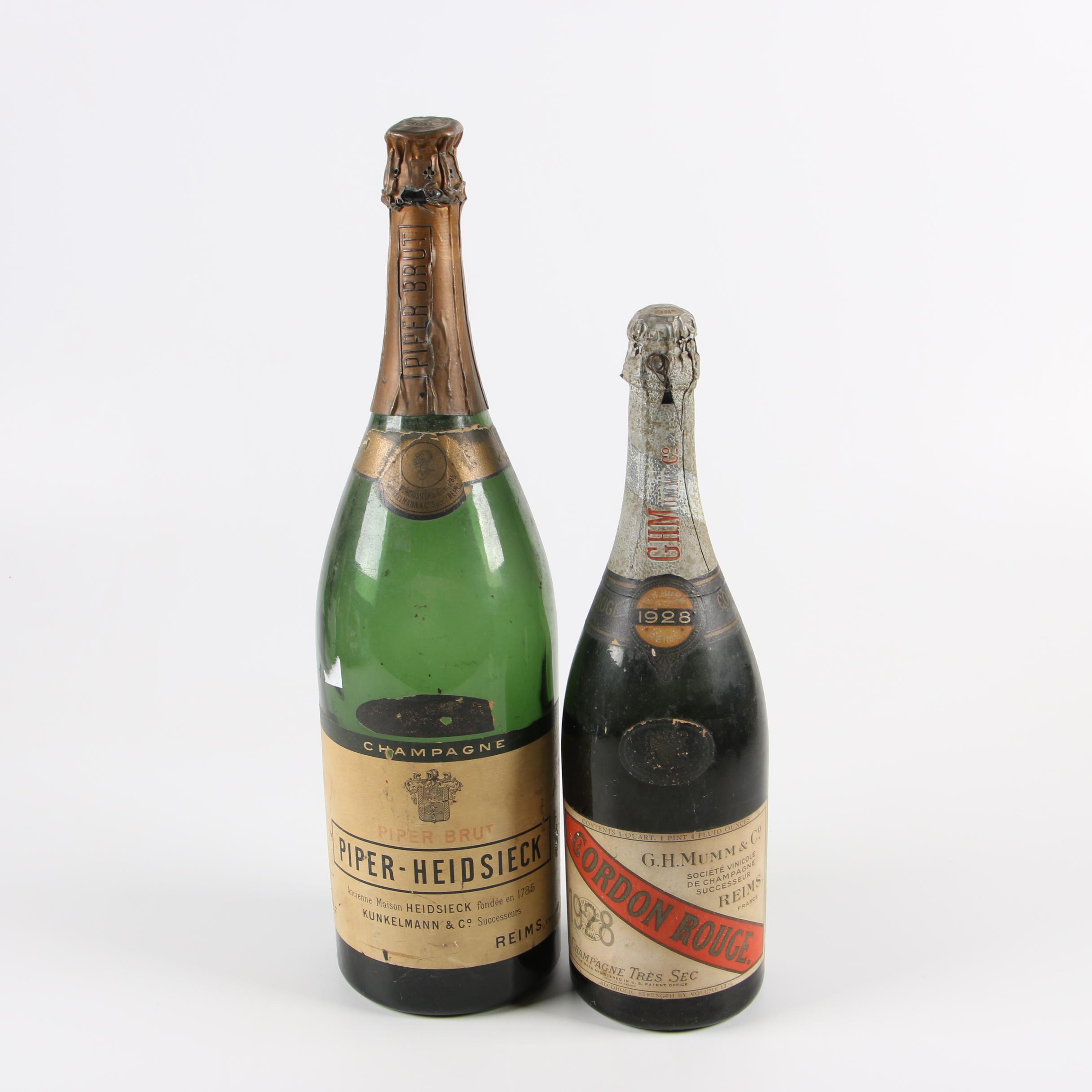 Piper-Heidsieck and Mumm Gordon Rouge Champagne Bottles