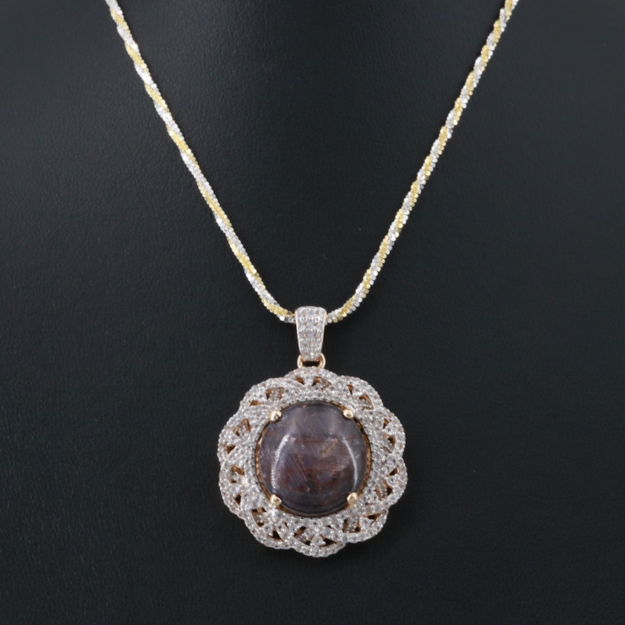 Gold Wash on Sterling Silver Star Ruby and White Topaz Pendant Necklace
