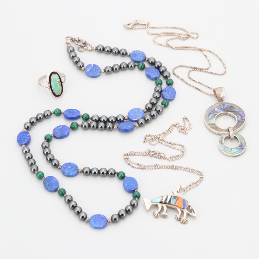 Assorted Sterling Abalone, Lapis, and Malachite Jewelry Featuring Paola Romeo
