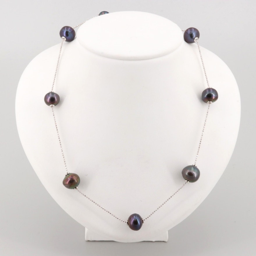 Sterling Silver Cultured Pearl Station Necklace