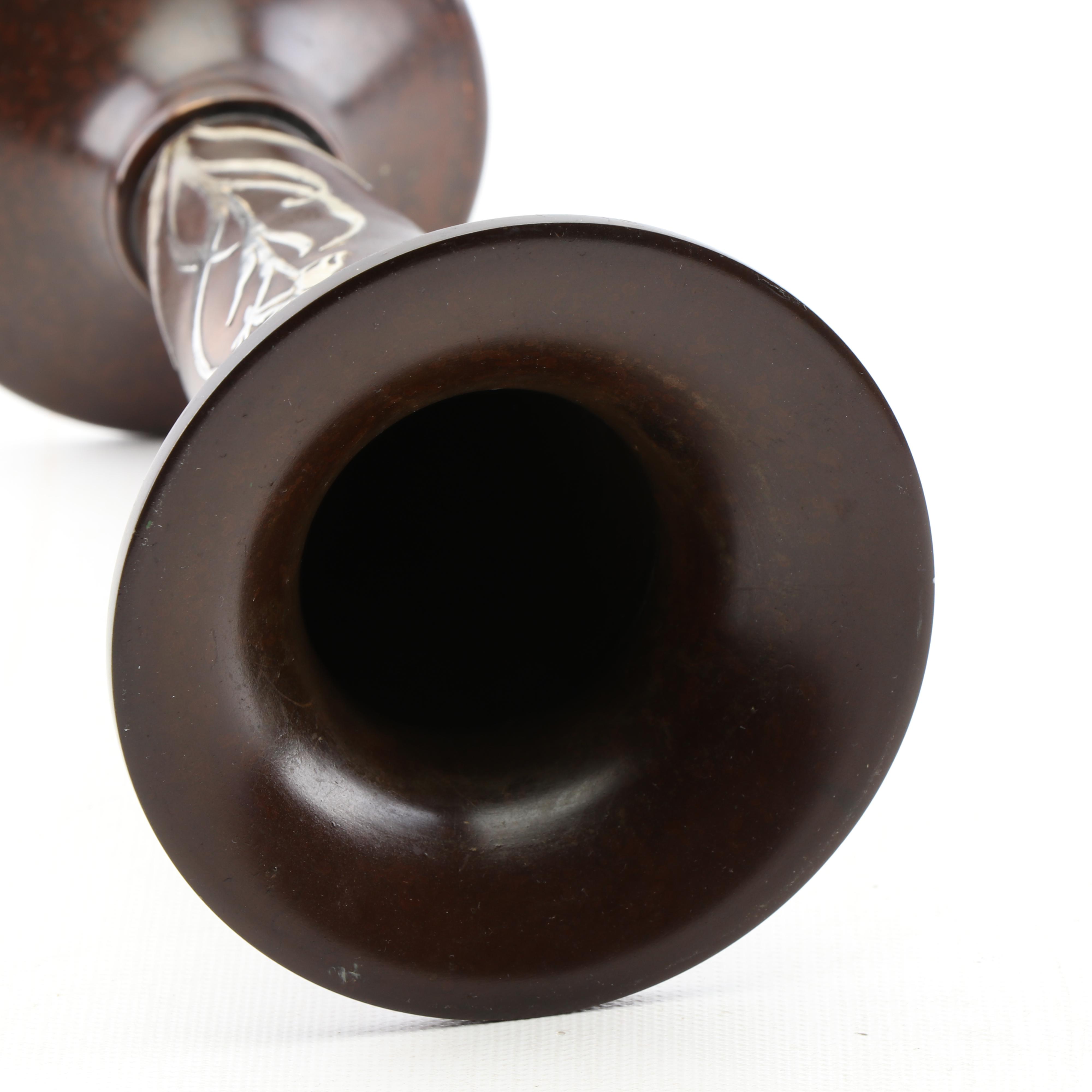 Heintz Arts and Crafts Sterling on Bronze Iris Trumpet Vase, Early 20th Century