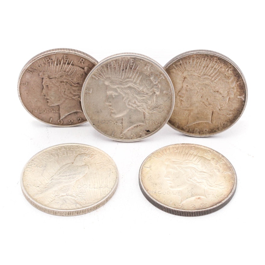 Five Peace Silver Dollar Coins