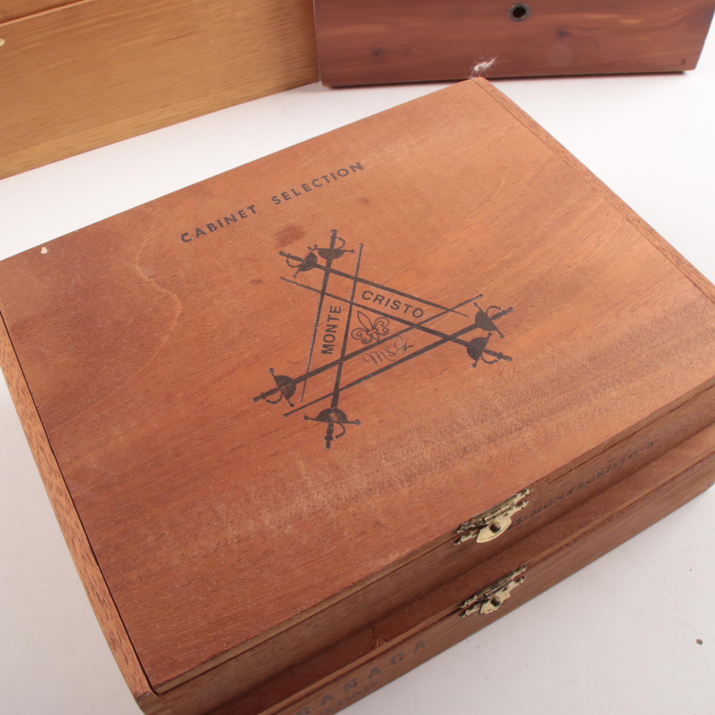 Selection of Cigar Boxes and Decorative Tin Boxes with Mineral Specimens