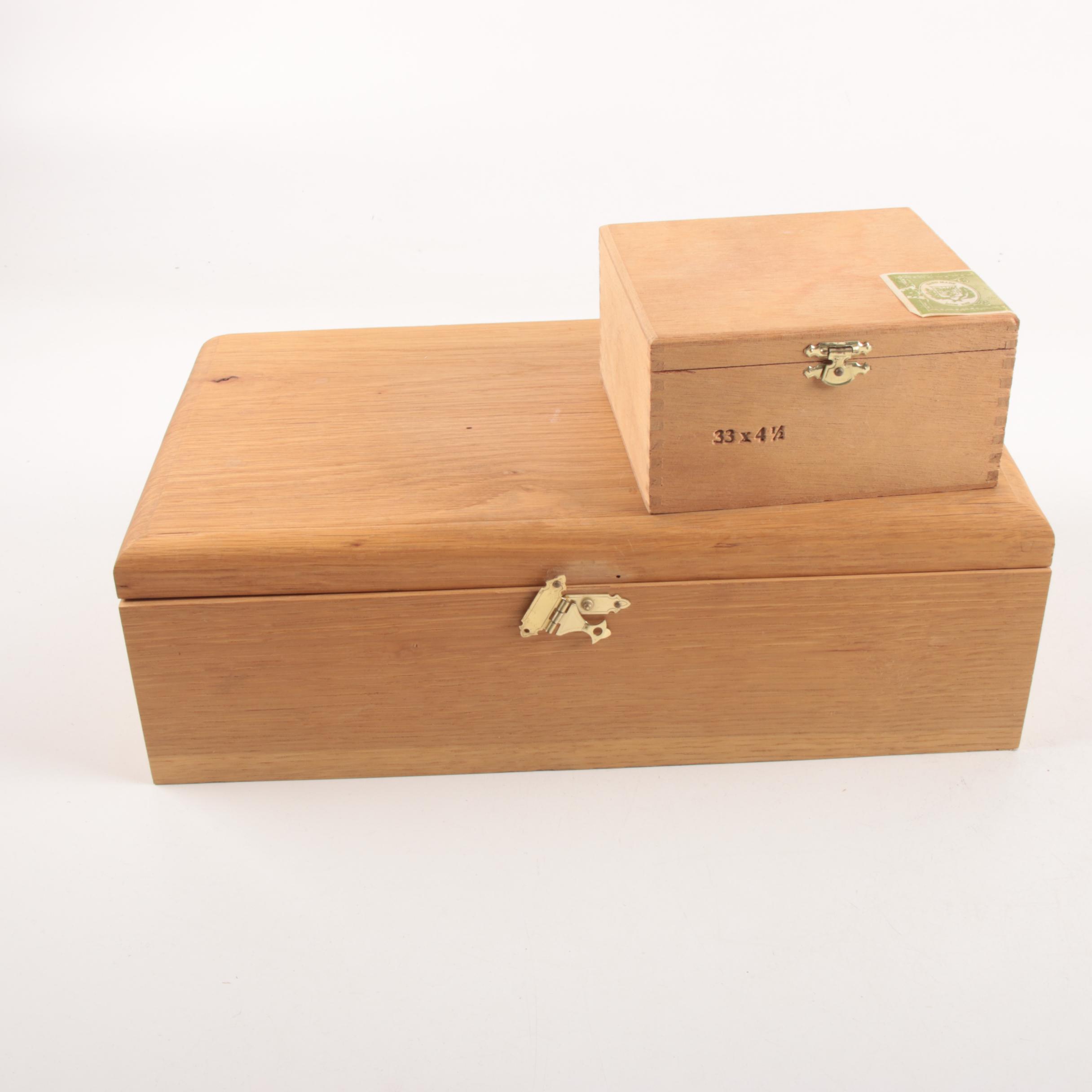 Selection of Cigar Boxes and Decorative Tin Boxes with Mineral Specimens