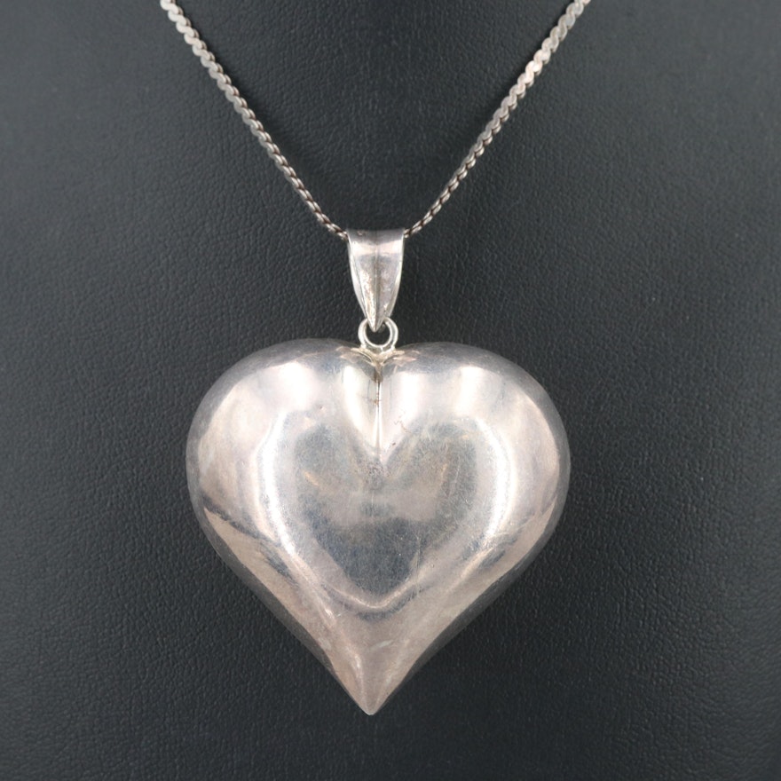 Sterling Silver Puffed Heart Pendant Necklace