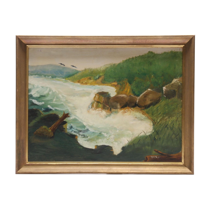 Taylor Oil Landscape Painting of Coastal Scene