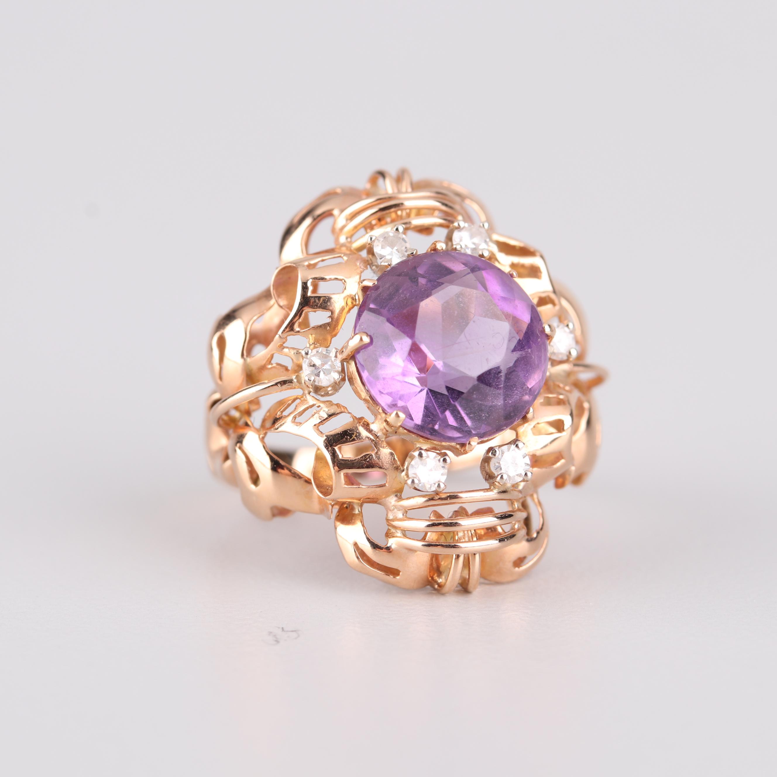 18K Yellow Gold 3.10 CT Amethyst and Sapphire Ring