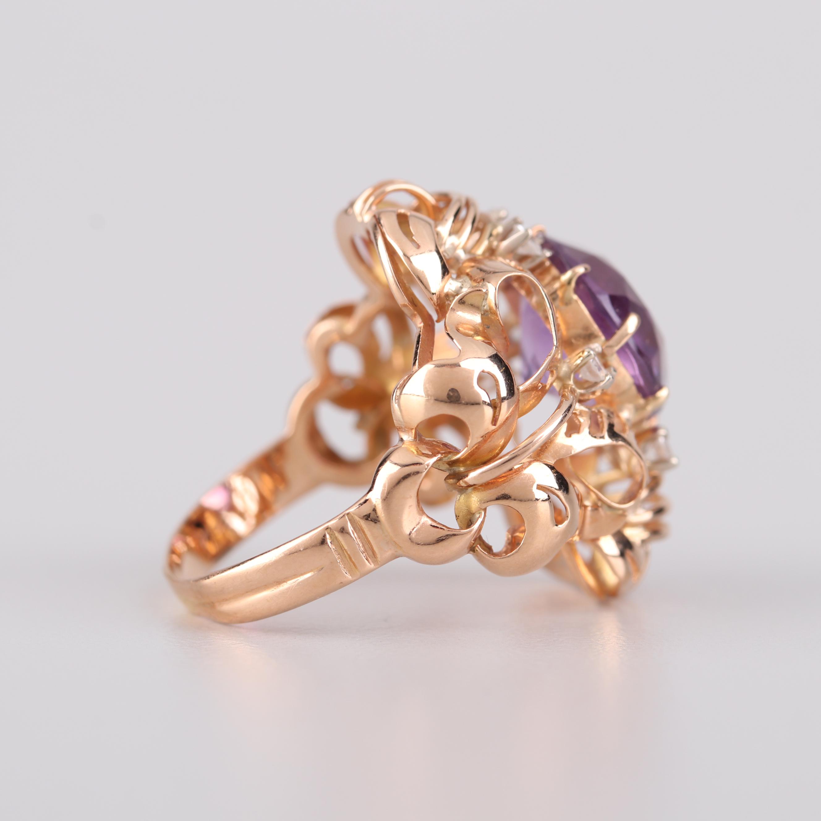 18K Yellow Gold 3.10 CT Amethyst and Sapphire Ring