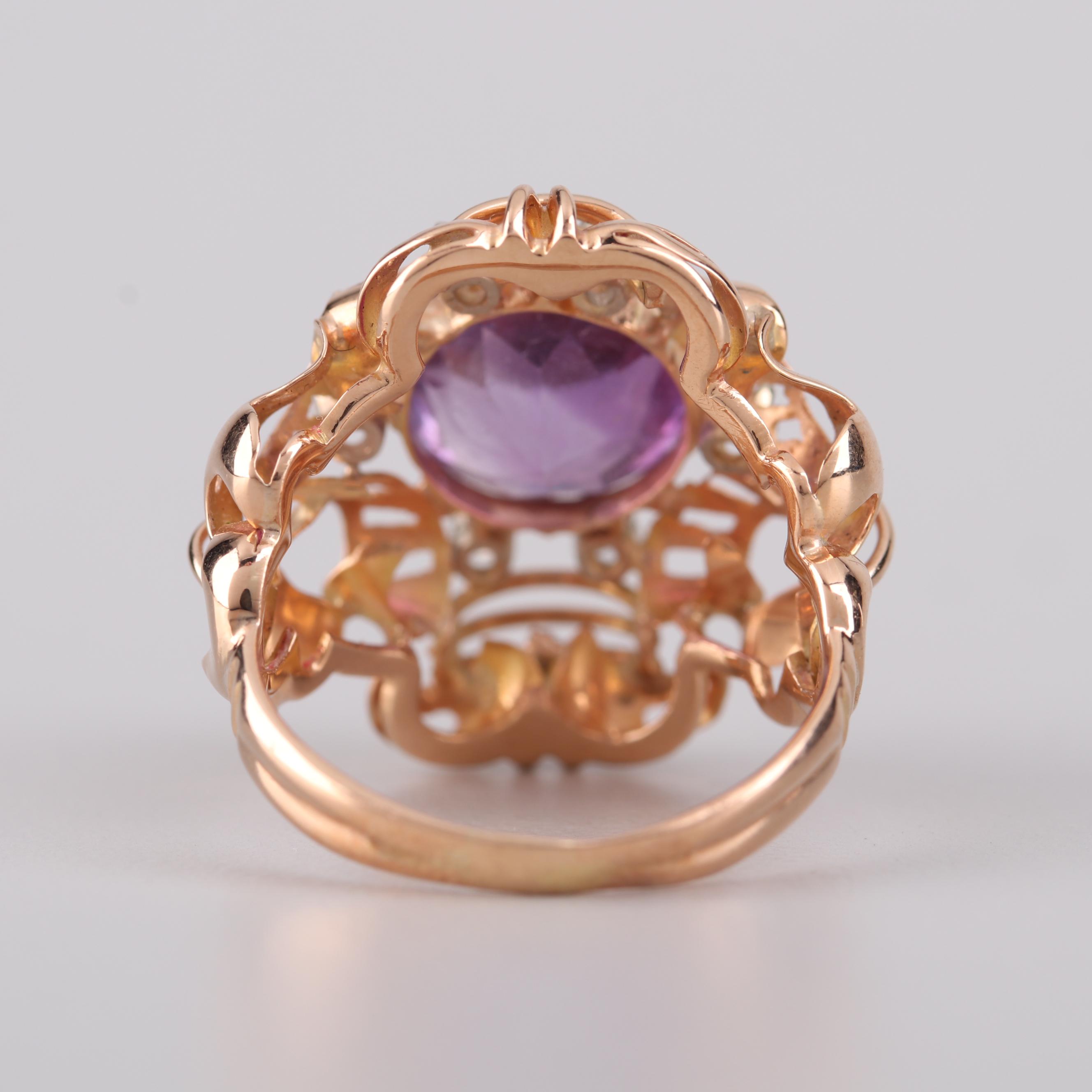 18K Yellow Gold 3.10 CT Amethyst and Sapphire Ring