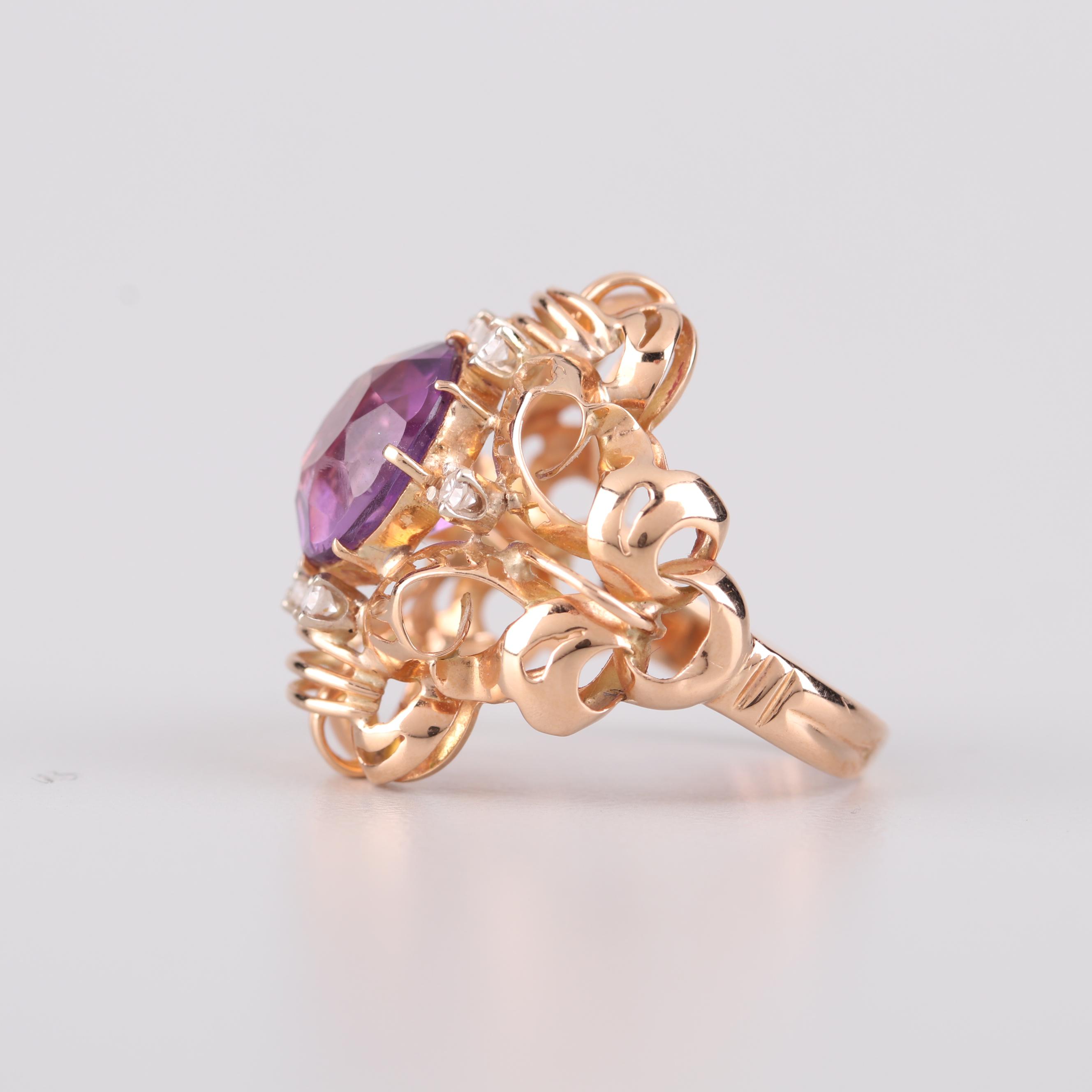 18K Yellow Gold 3.10 CT Amethyst and Sapphire Ring