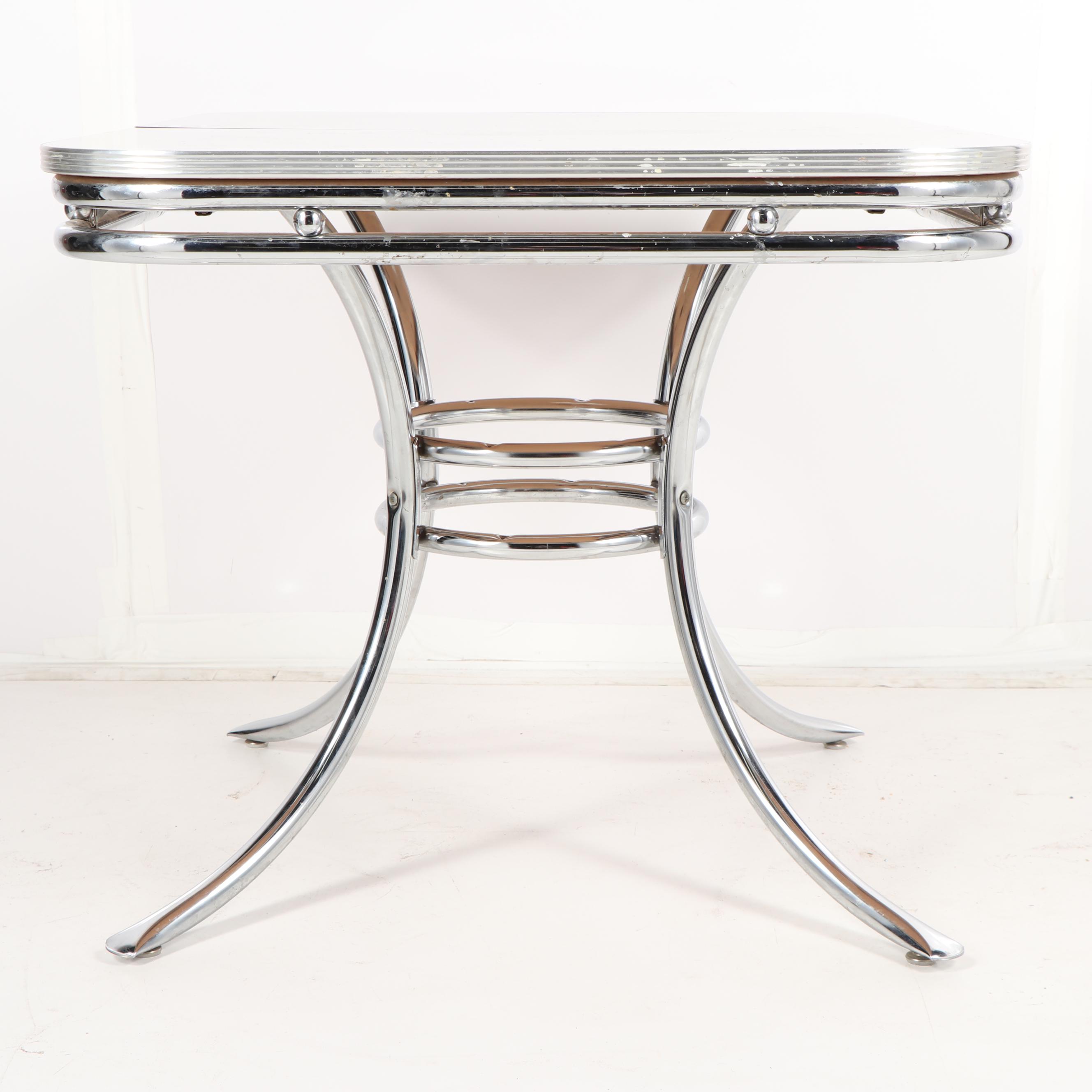 Mid Century Modern Melamine Resin and Chrome Kitchen Table, 20th Century