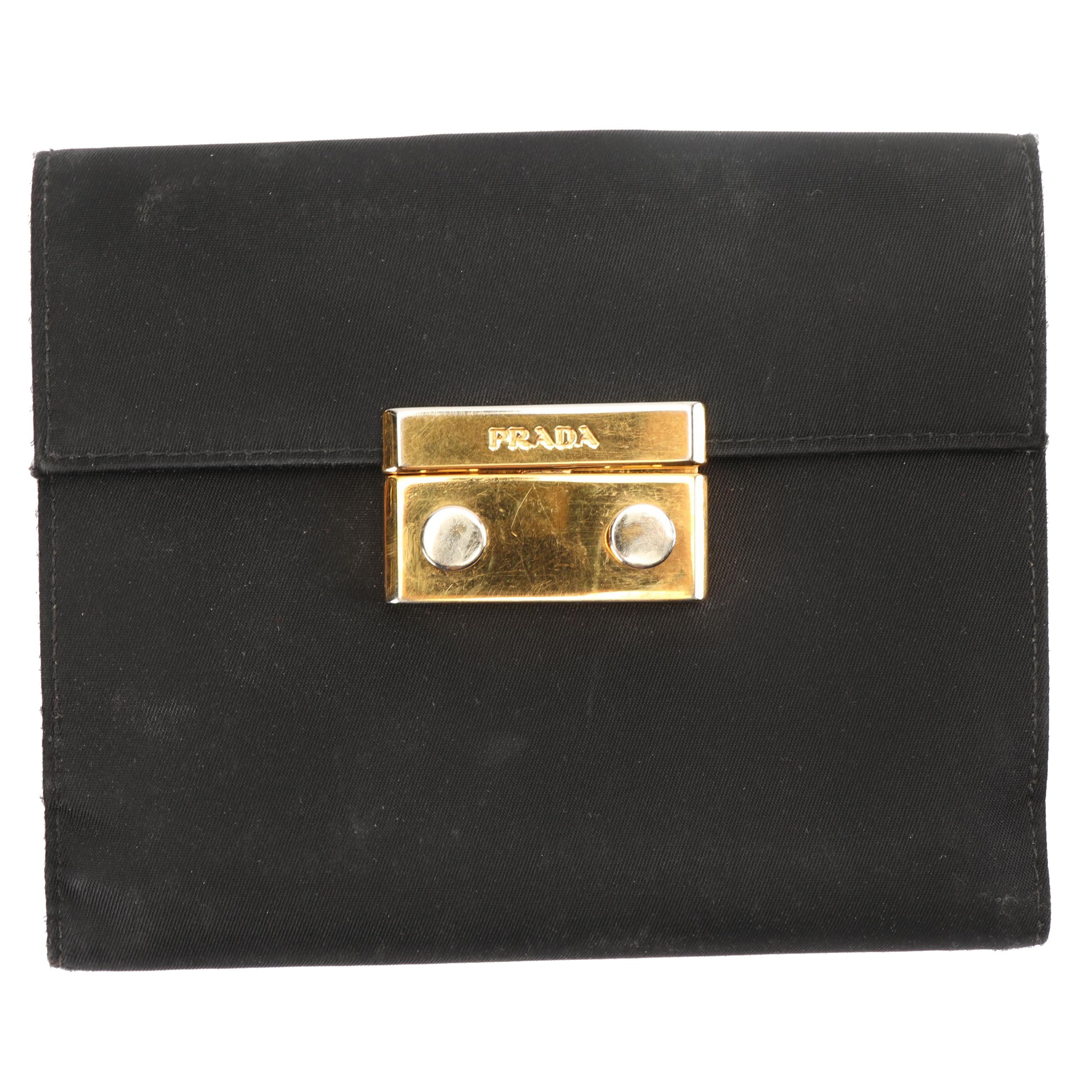 Prada Black Nylon and Saffiano Leather Bifold Wallet