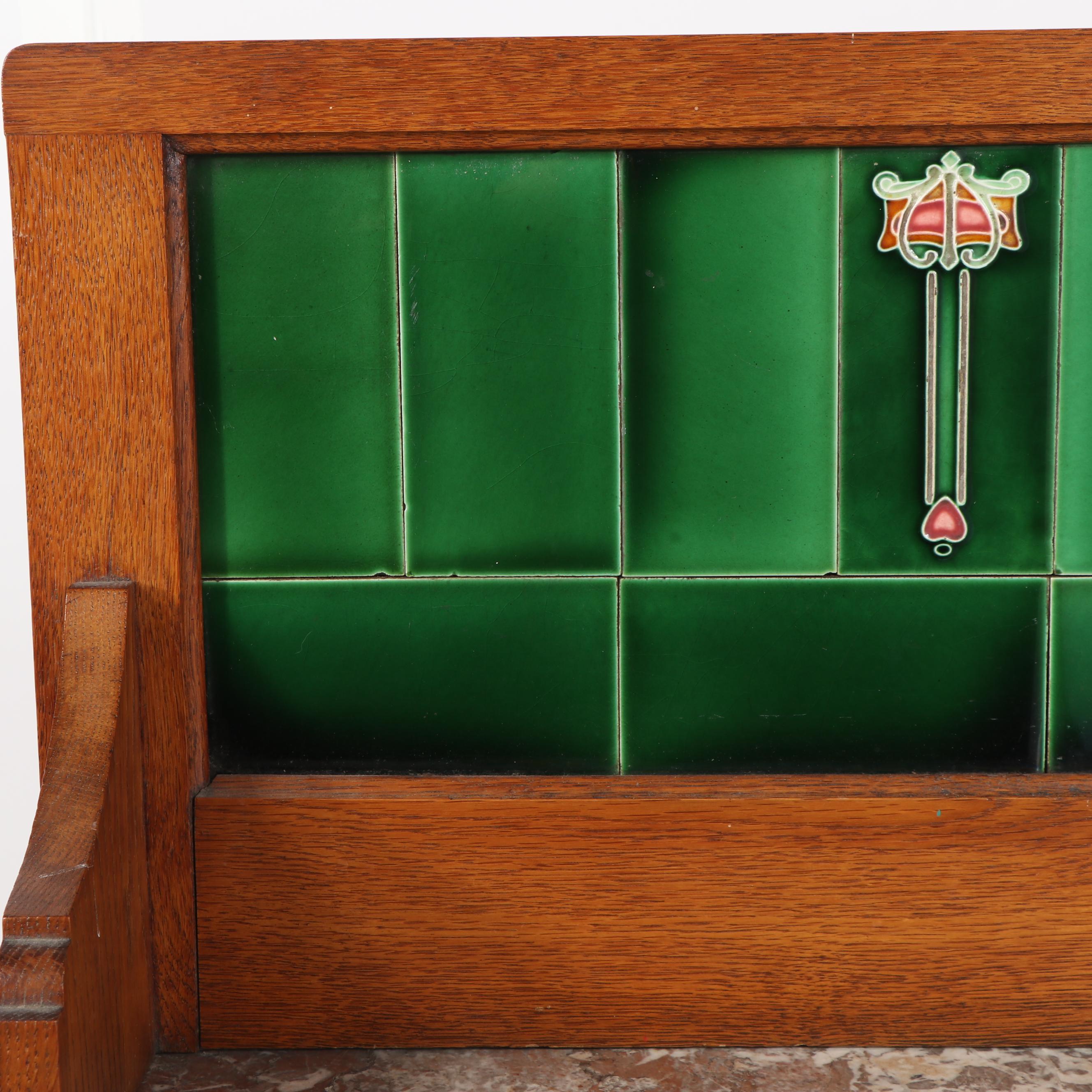 Late Victorian Oak Wash Stand with Tiled Backsplash, 19th/20th Century