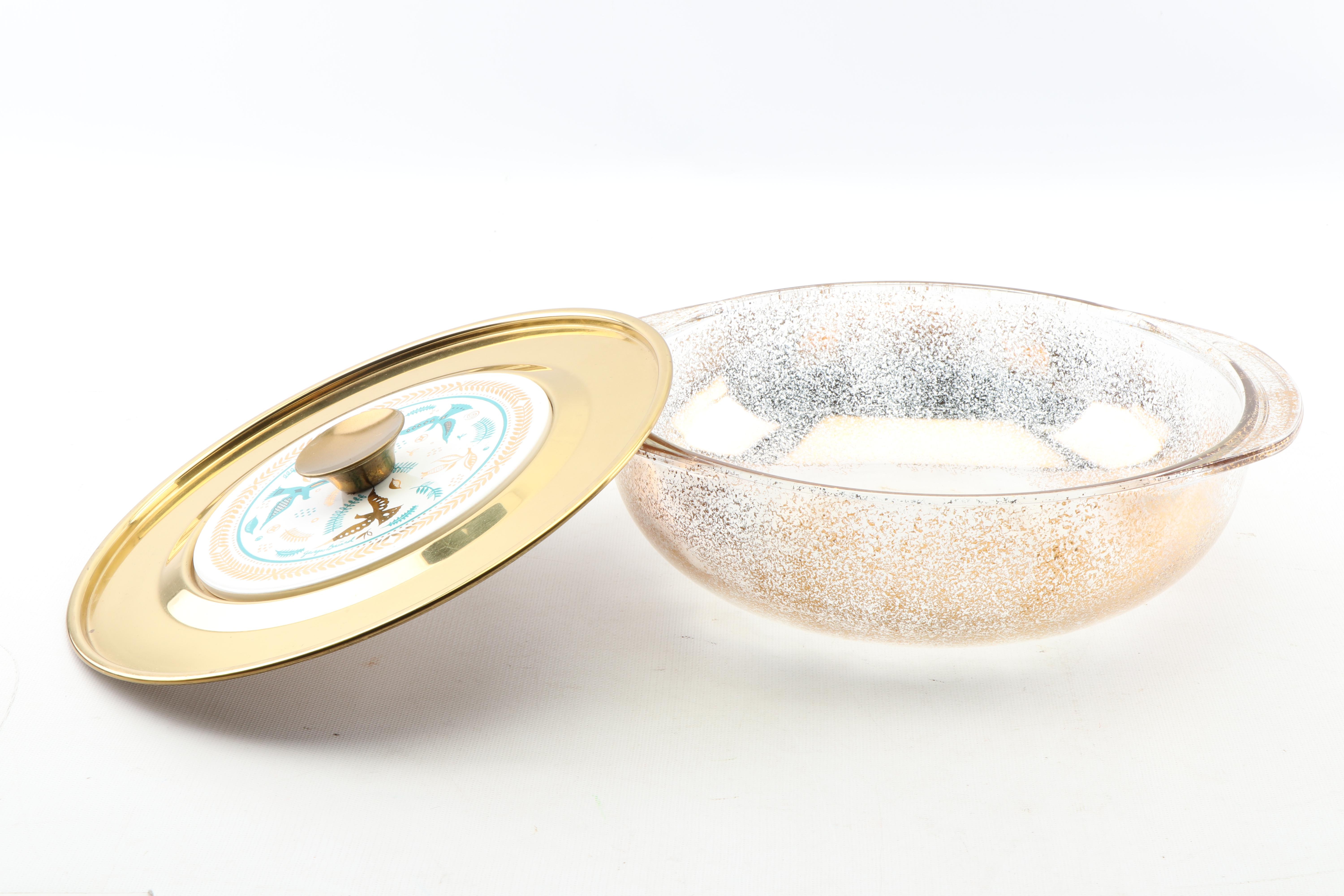 Vintage Pyrex "Butterprint" Mixing Bowls and Georges Briard Casserole Dish