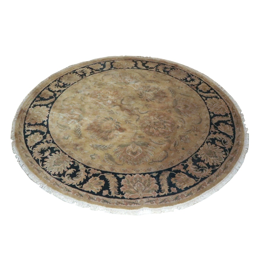 Hand-Knotted Indian Agra Style Round Wool Rug