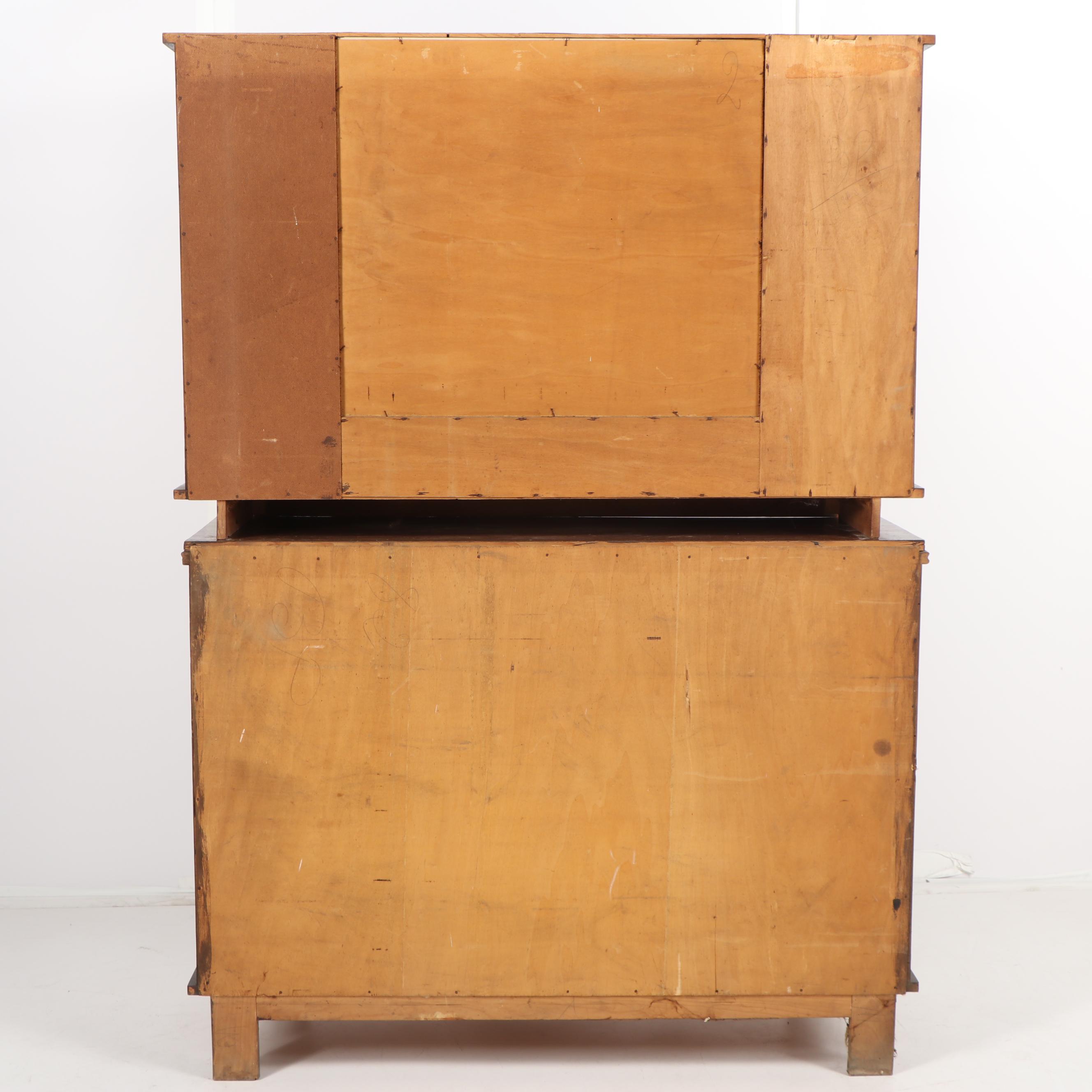 Late Victorian Style Oak Starburst Veneer China Cabinet with Mirror, 20th Cent.