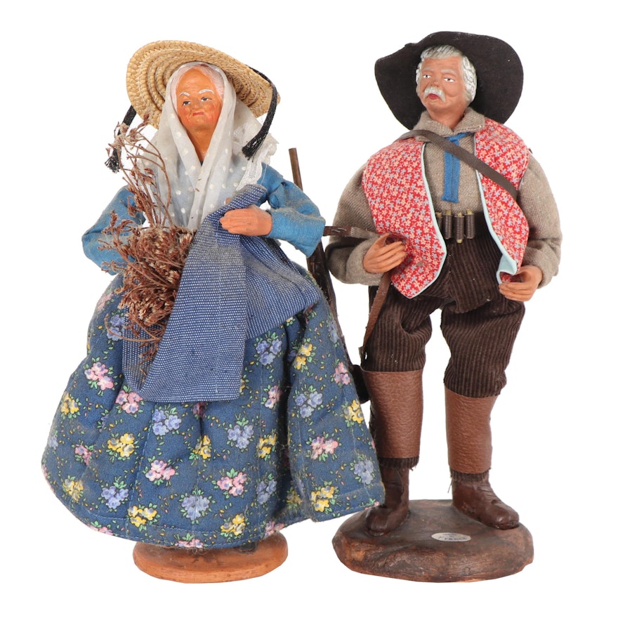 Santons de Provence Signed Terracotta Dolls, Mid-Century
