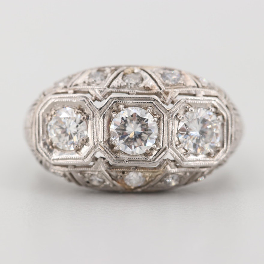 Vintage Platinum 1.22 CTW Diamond and Cubic Zirconia Ring