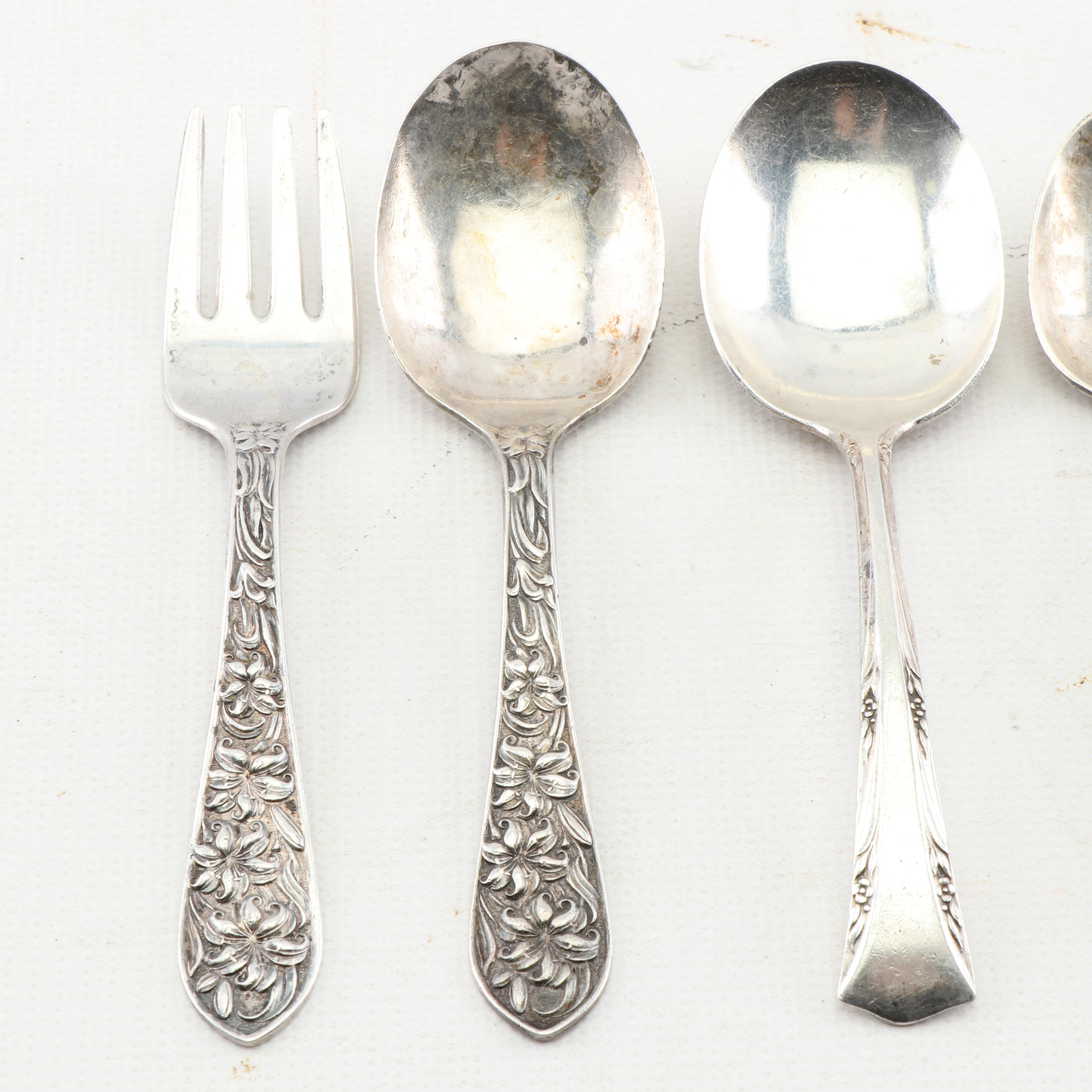 Sterling Silver Baby Flatware with Sterling Food Pusher