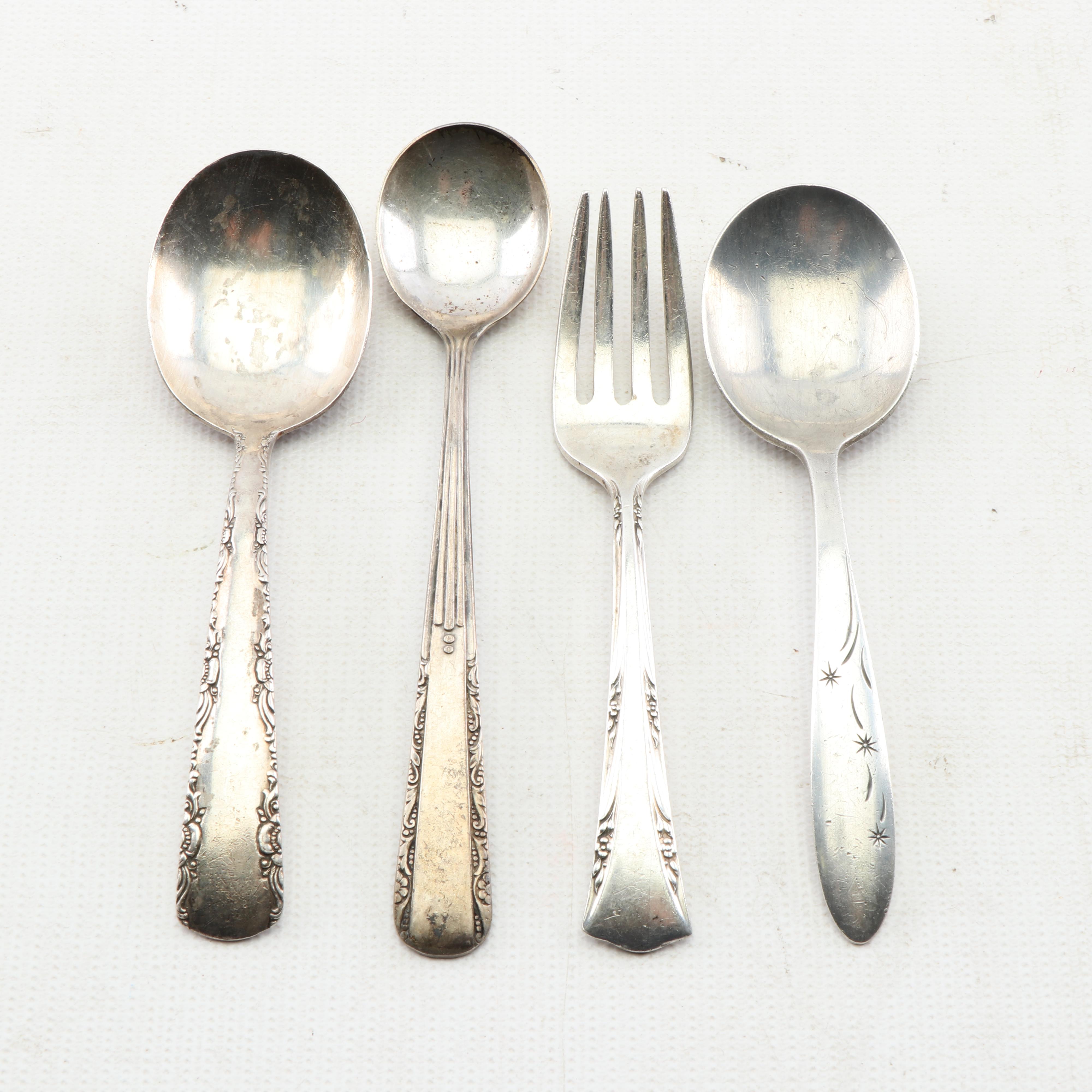 Sterling Silver Baby Flatware with Sterling Food Pusher
