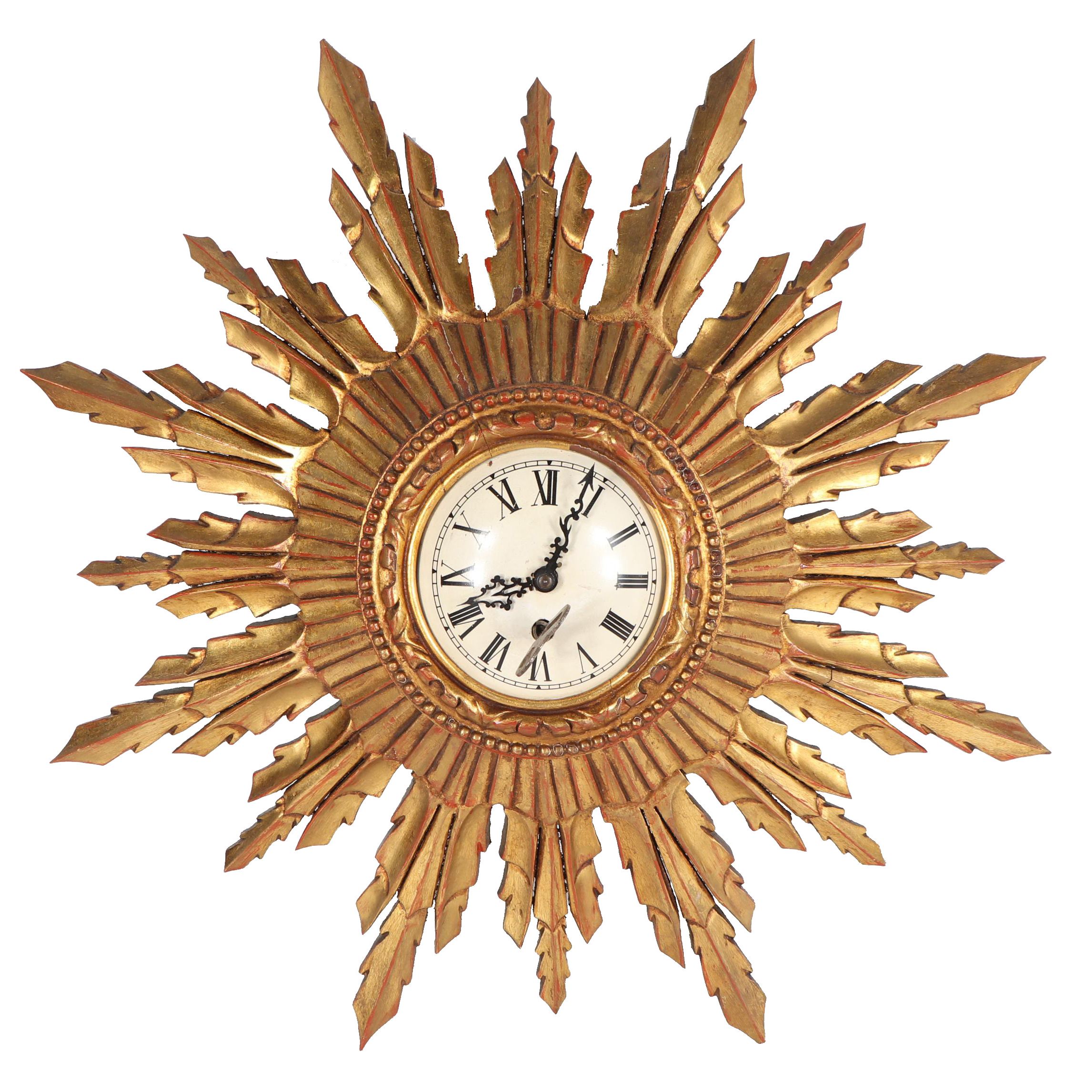 Gilt Wood Starburst Wall Clock