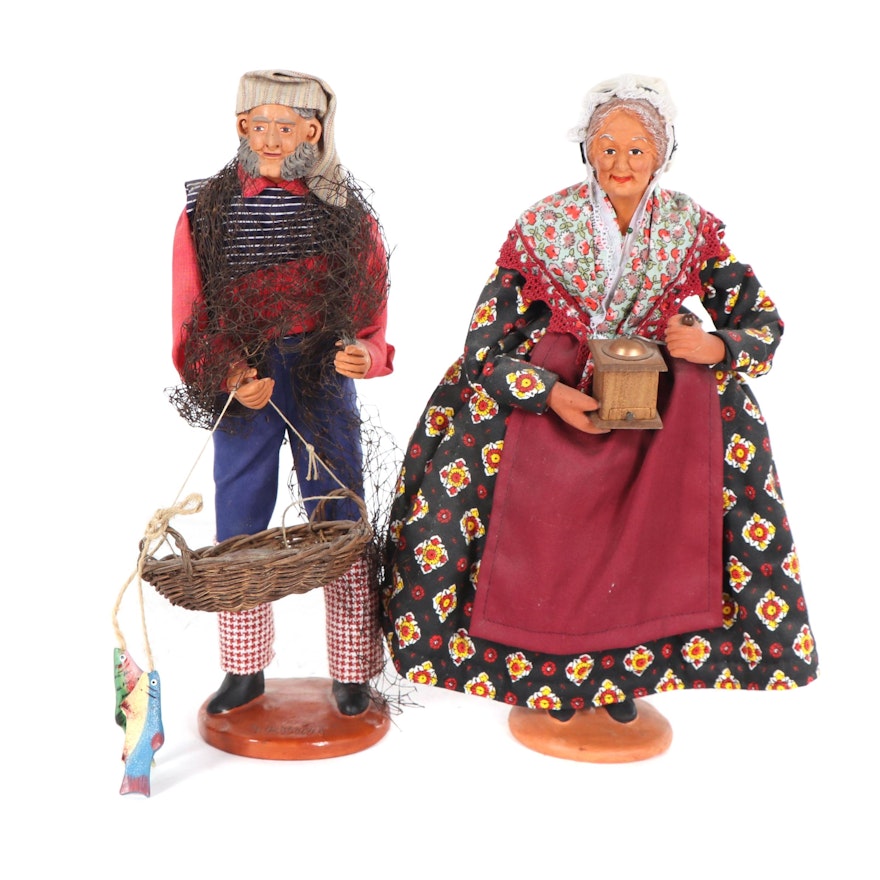 Santons de Provence Signed Terracotta Dolls, Mid-Century