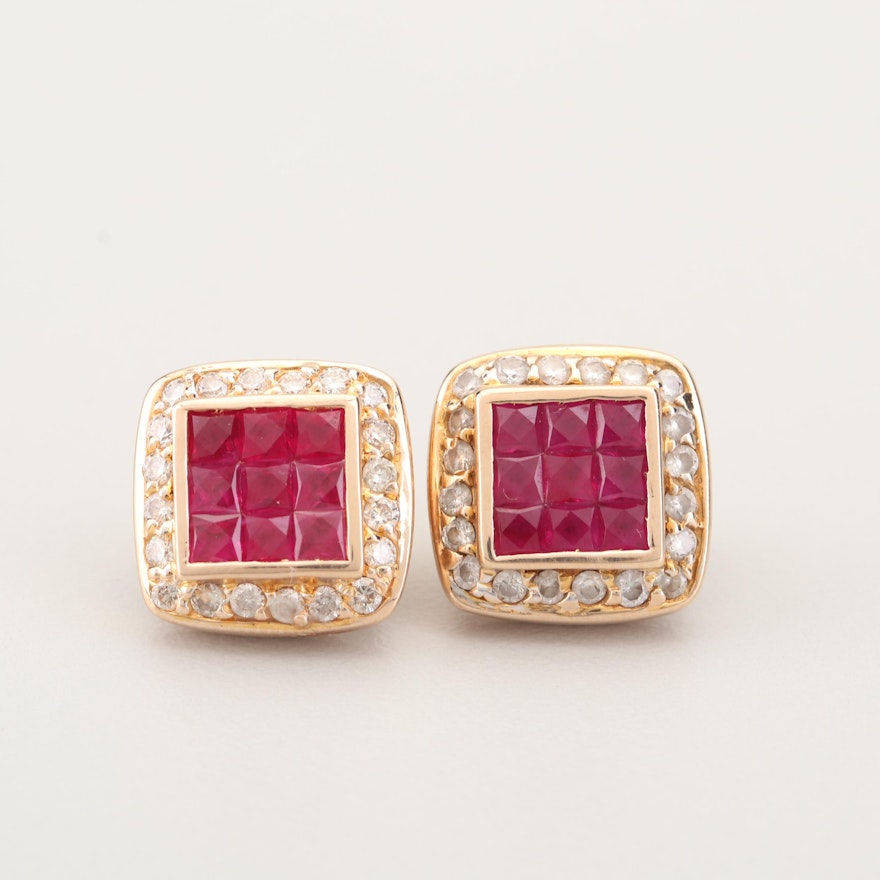 14K Yellow Gold 1.08 CTW Ruby and Diamond Earrings