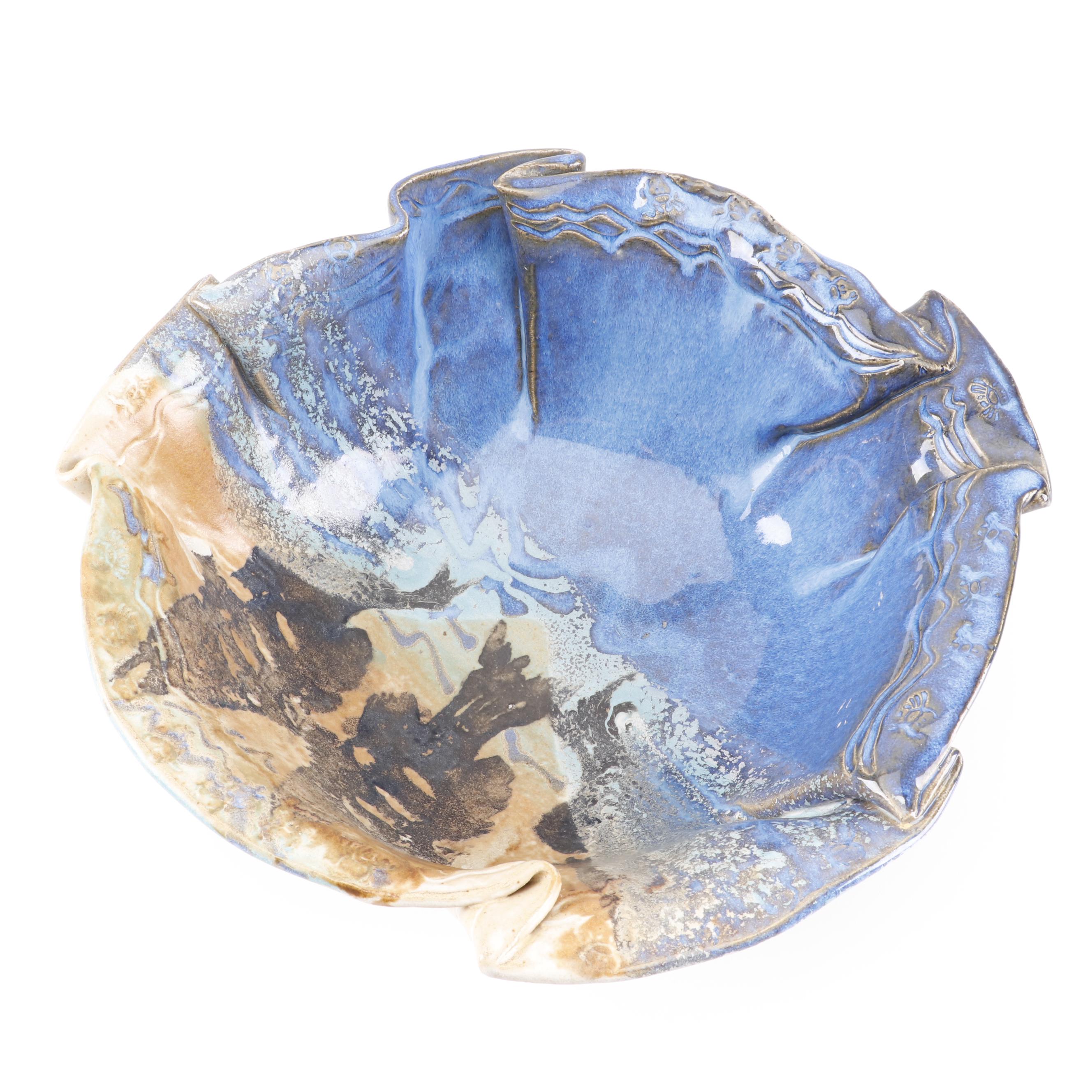 Jason Stokes Holley Hill Pottery Handbuilt Folded Stoneware Serving Bowl, 1999
