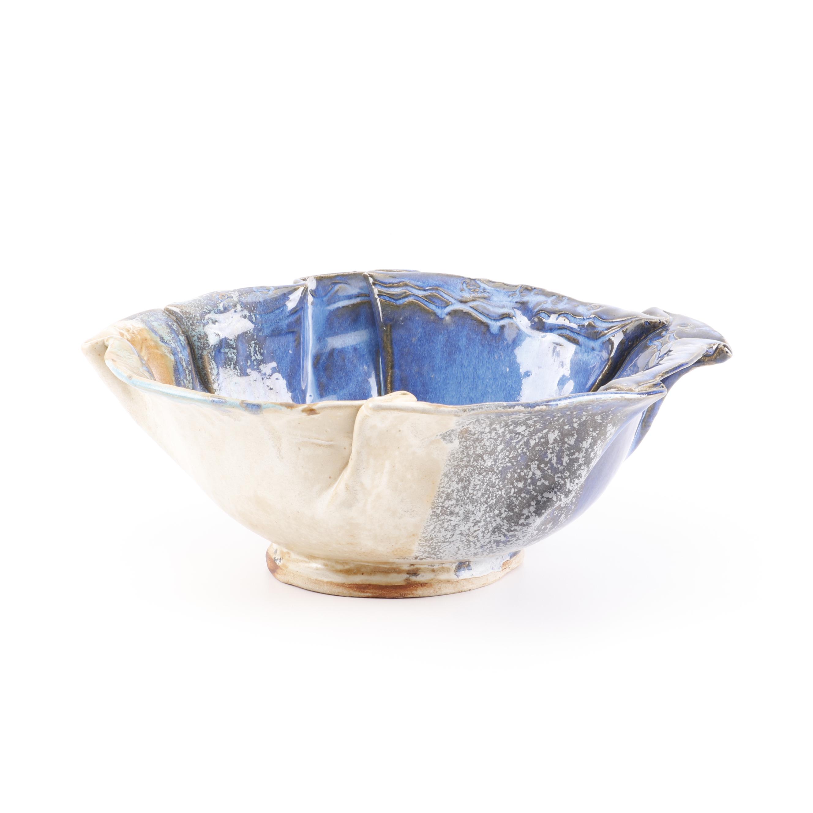 Jason Stokes Holley Hill Pottery Handbuilt Folded Stoneware Serving Bowl, 1999