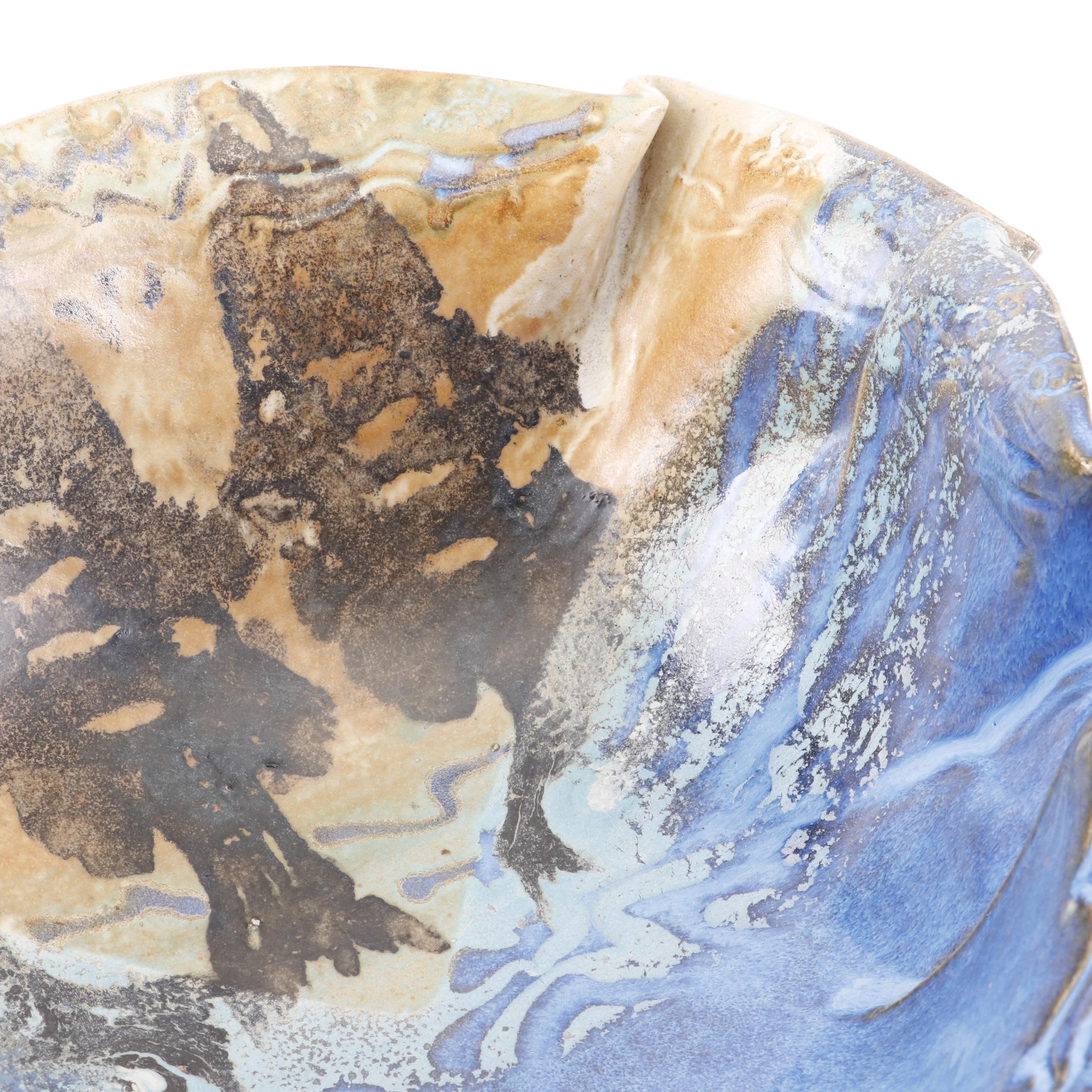 Jason Stokes Holley Hill Pottery Handbuilt Folded Stoneware Serving Bowl, 1999