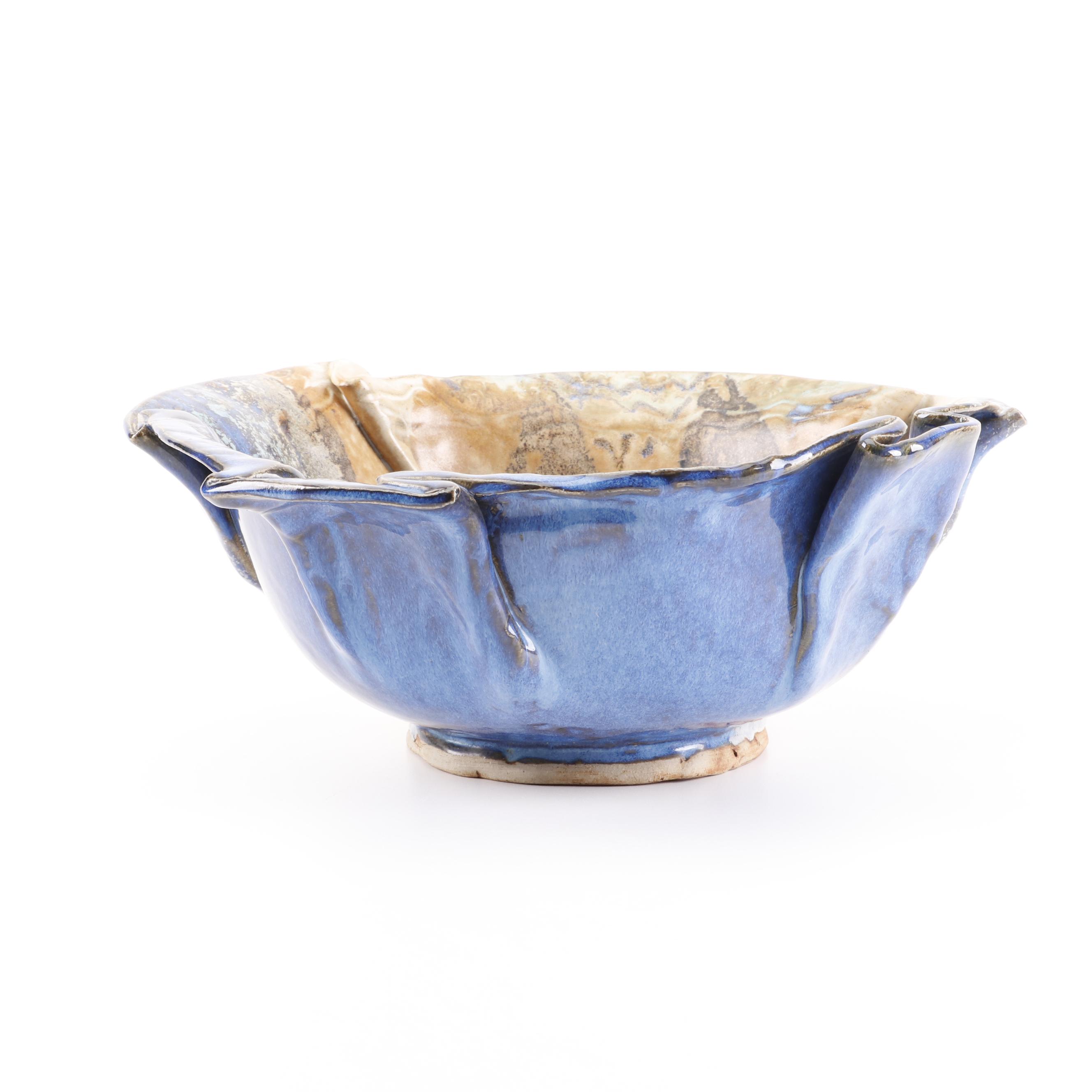 Jason Stokes Holley Hill Pottery Handbuilt Folded Stoneware Serving Bowl, 1999