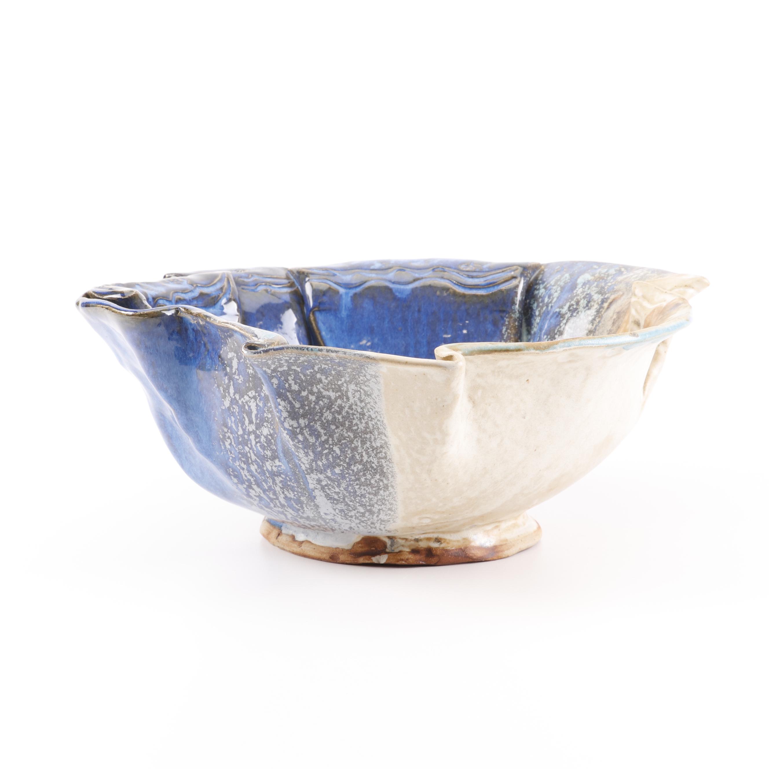 Jason Stokes Holley Hill Pottery Handbuilt Folded Stoneware Serving Bowl, 1999