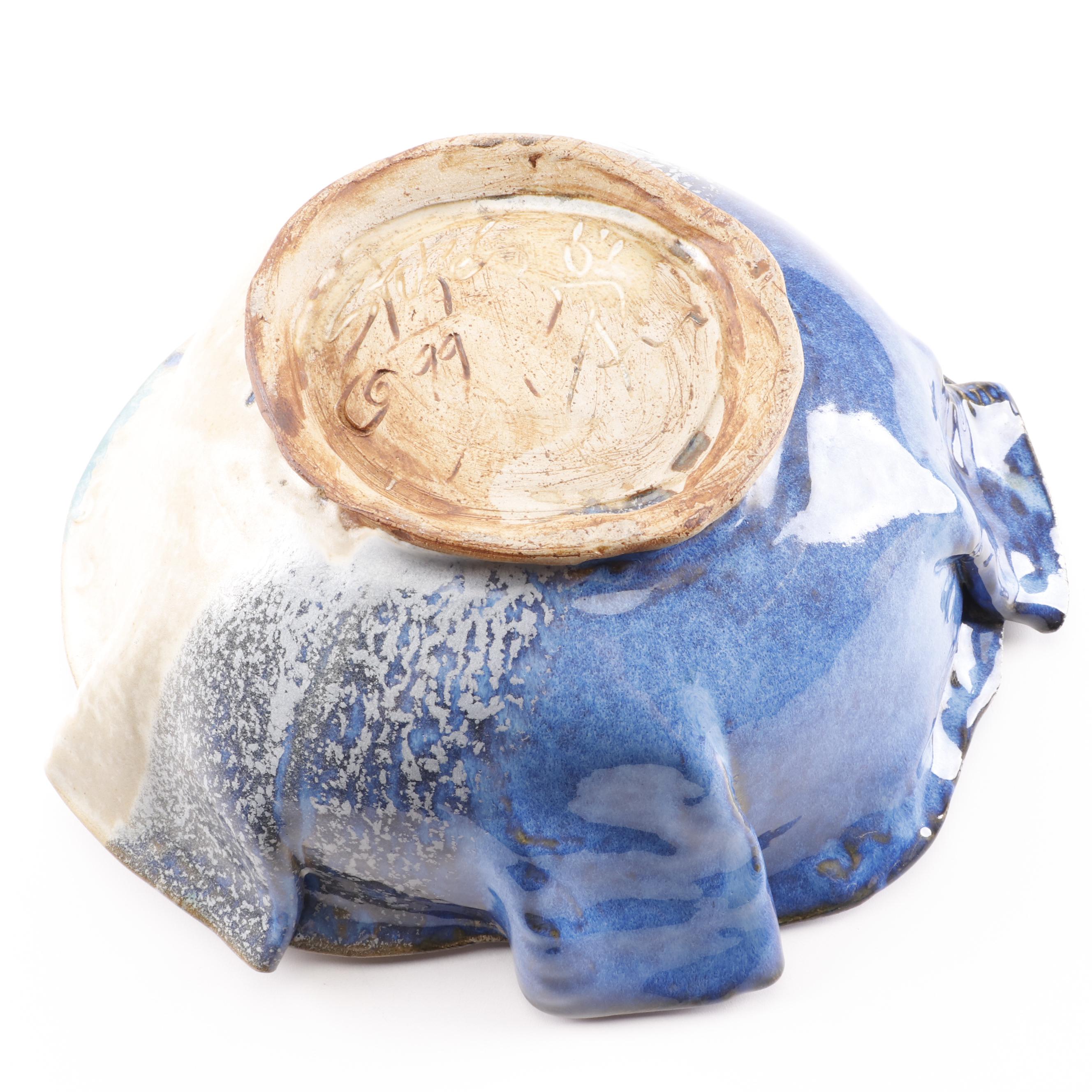 Jason Stokes Holley Hill Pottery Handbuilt Folded Stoneware Serving Bowl, 1999