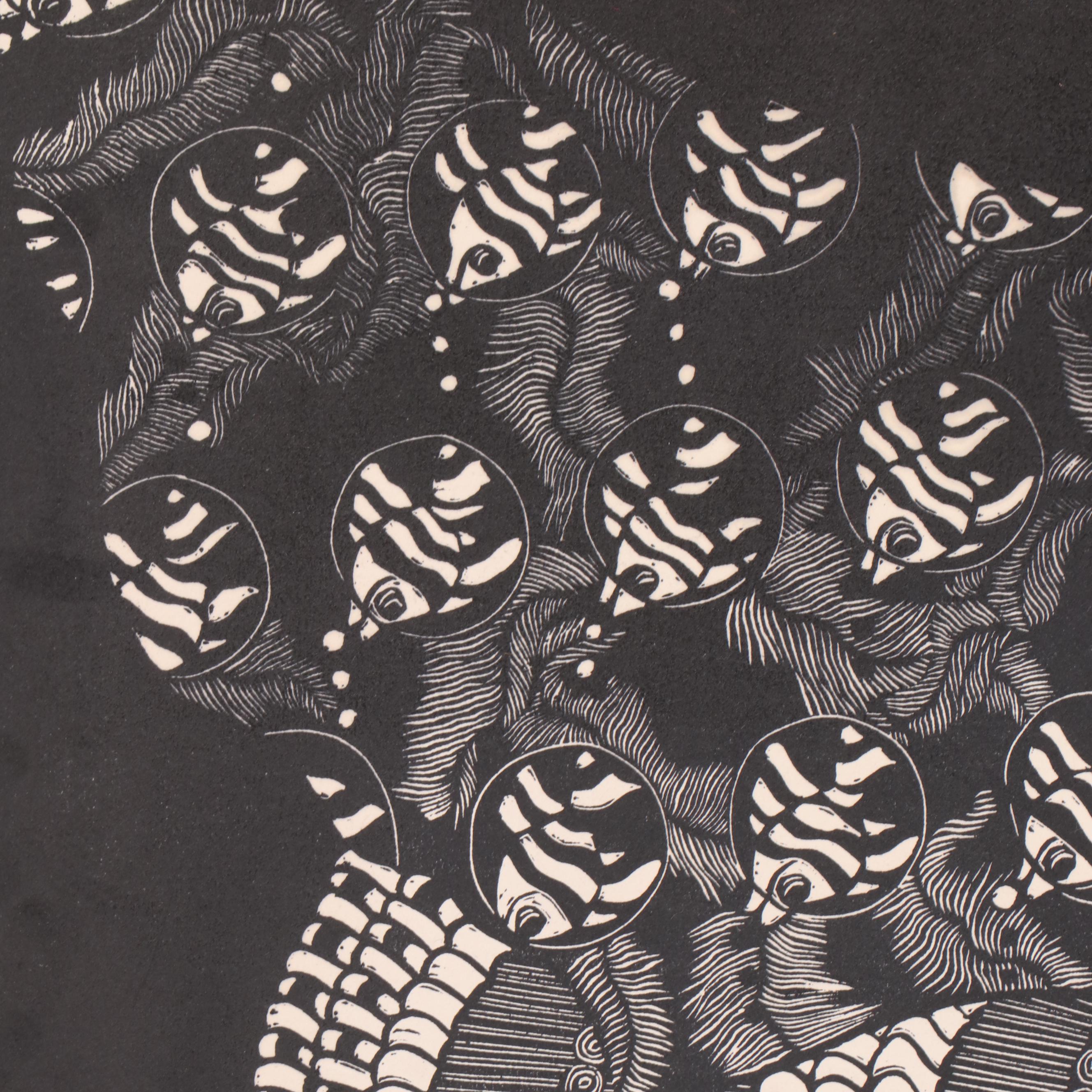 Nefertiti Goodman Linoleum Cut "Getting Fixed to Look Pretty"