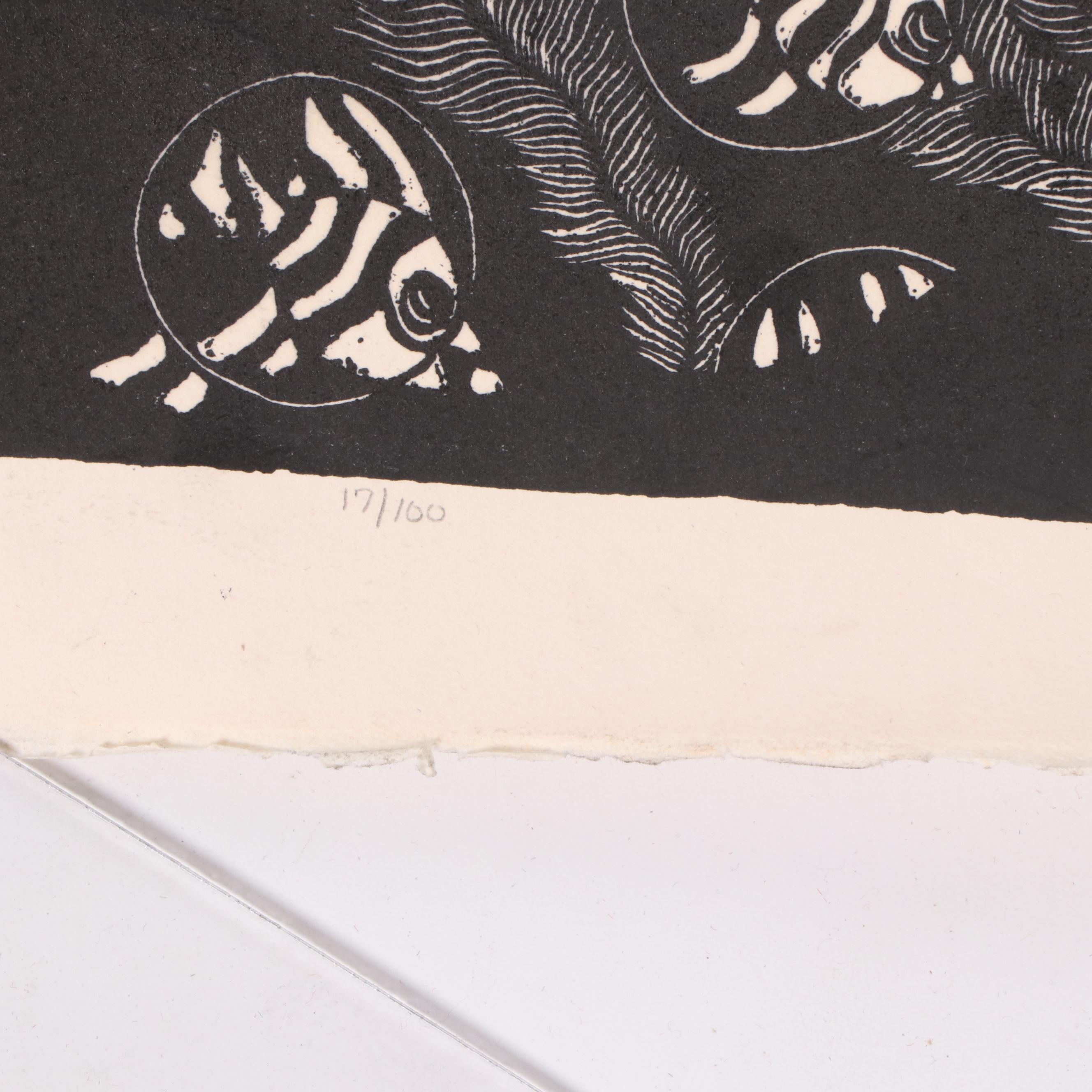 Nefertiti Goodman Linoleum Cut "Getting Fixed to Look Pretty"