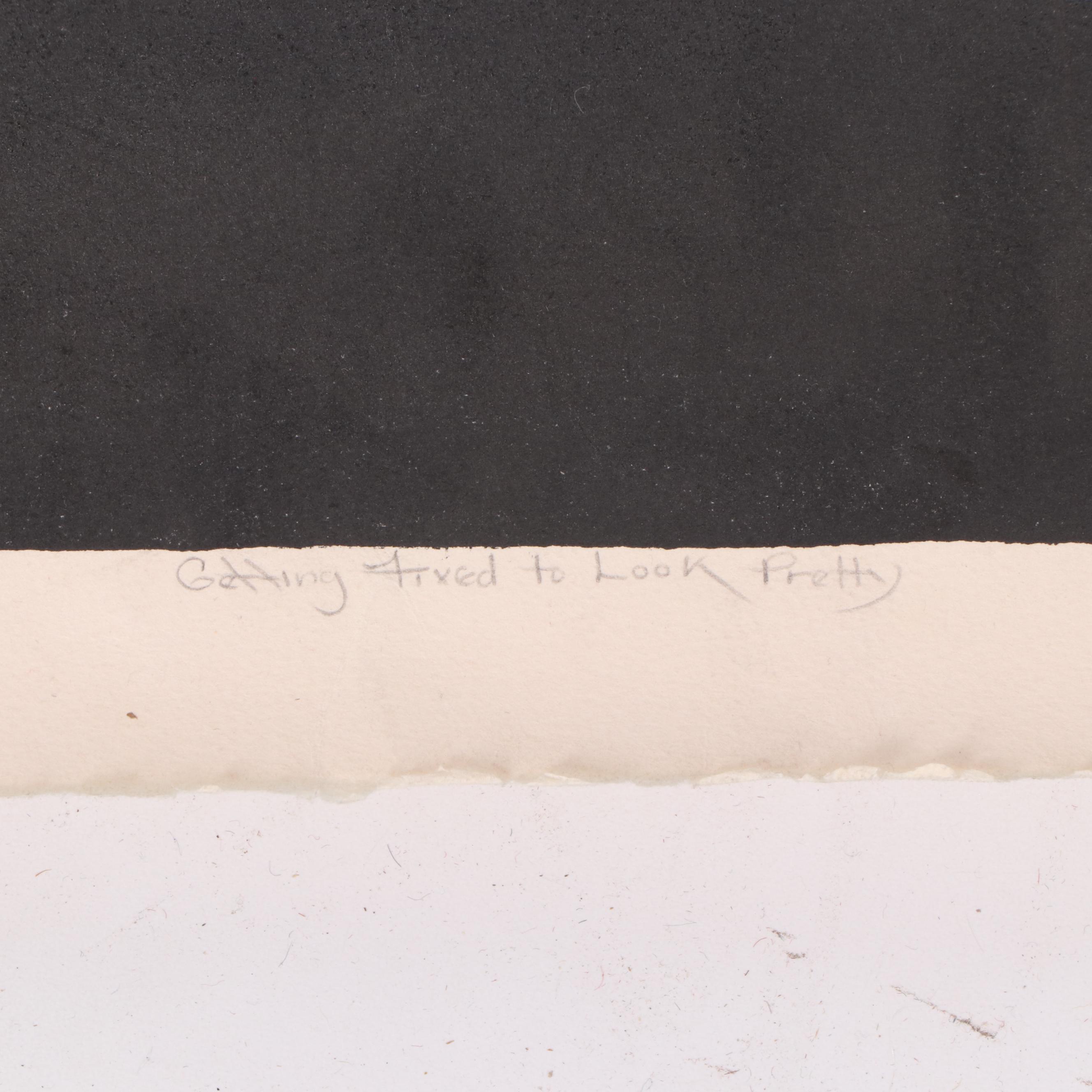 Nefertiti Goodman Linoleum Cut "Getting Fixed to Look Pretty"