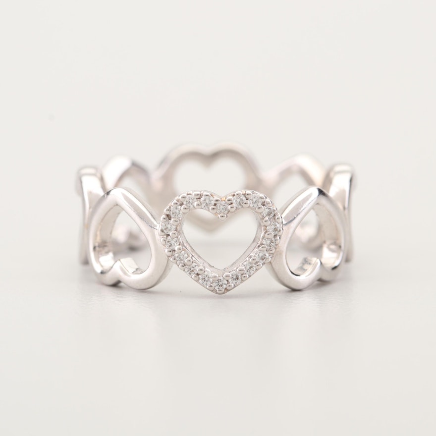 Tiffany & Co. 18K White Gold Diamond Heart Band