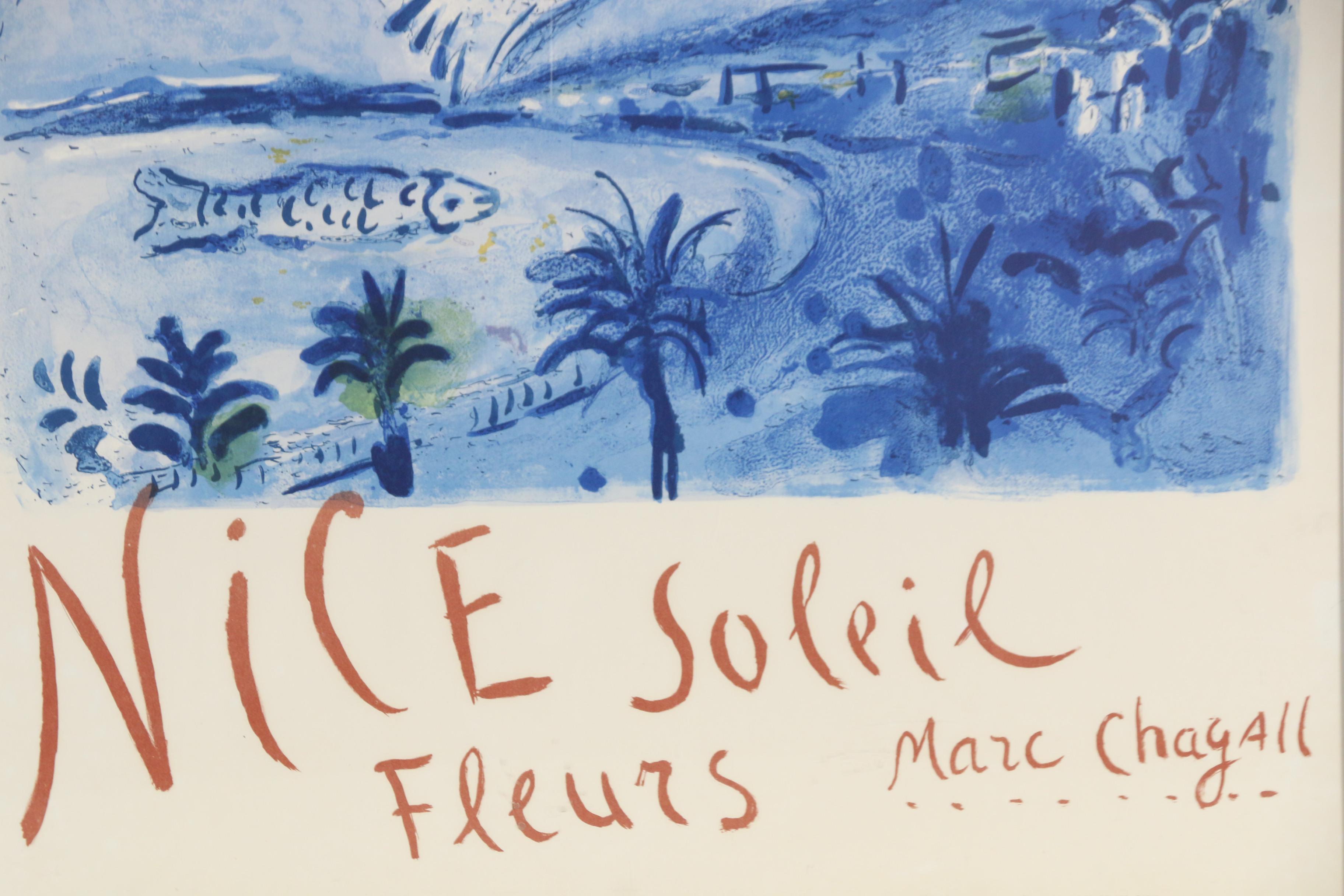 Marc Chagall 1961 Lithograph Poster "Nice Soleil Fleurs"