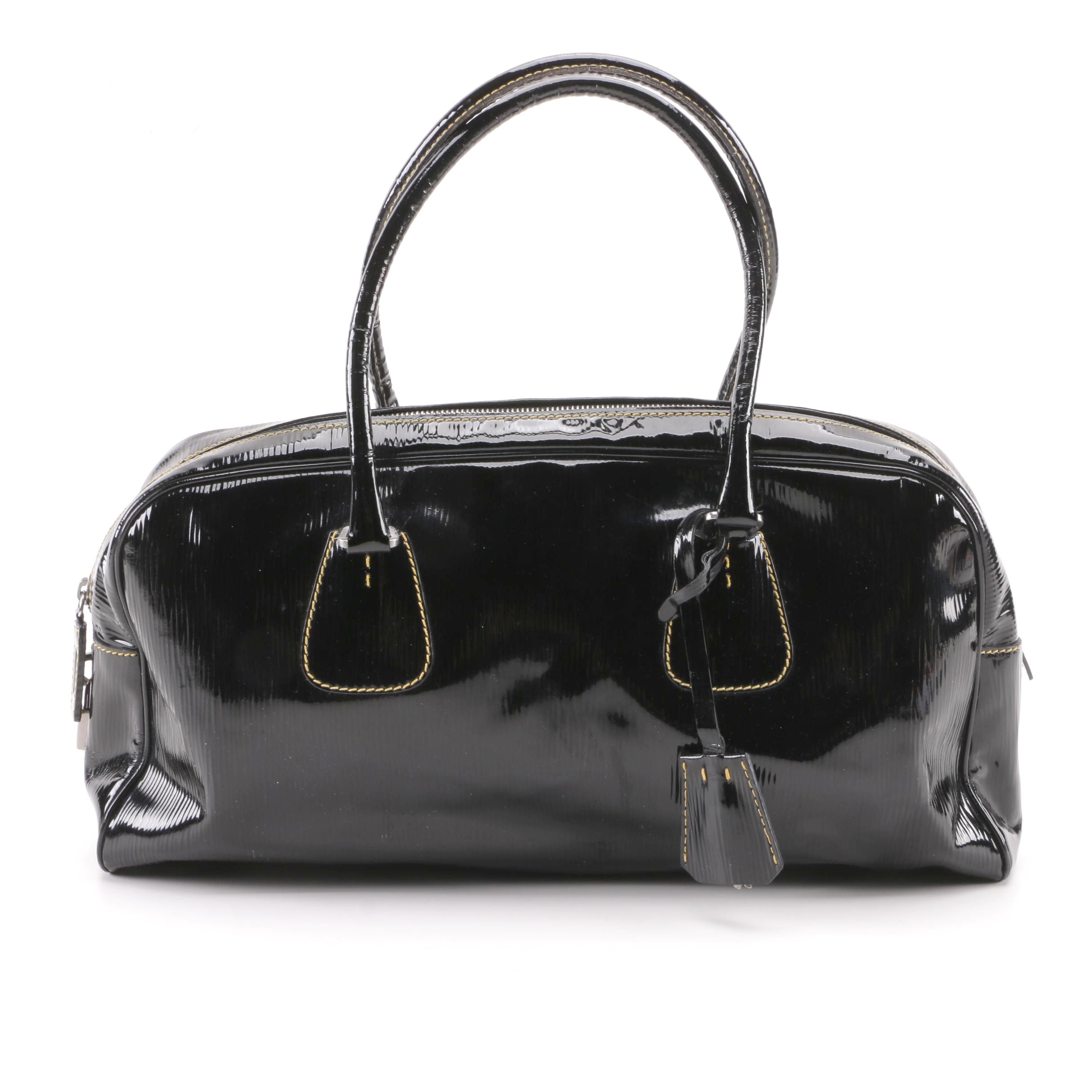 Prada Black Textured Patent Leather Satchel