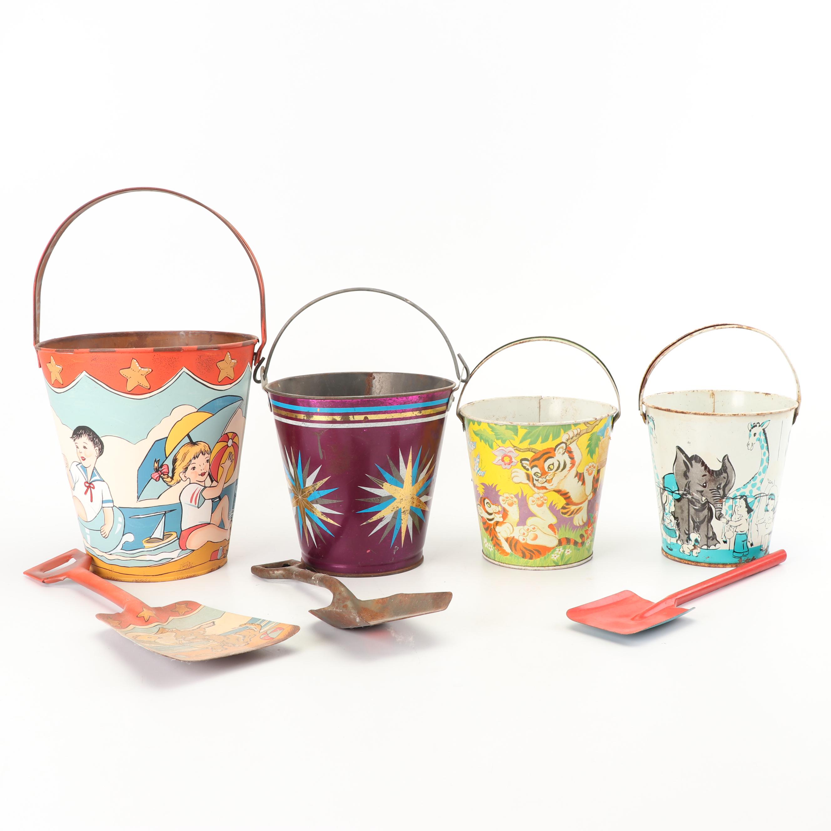 Metal Beach Pails and Shovels