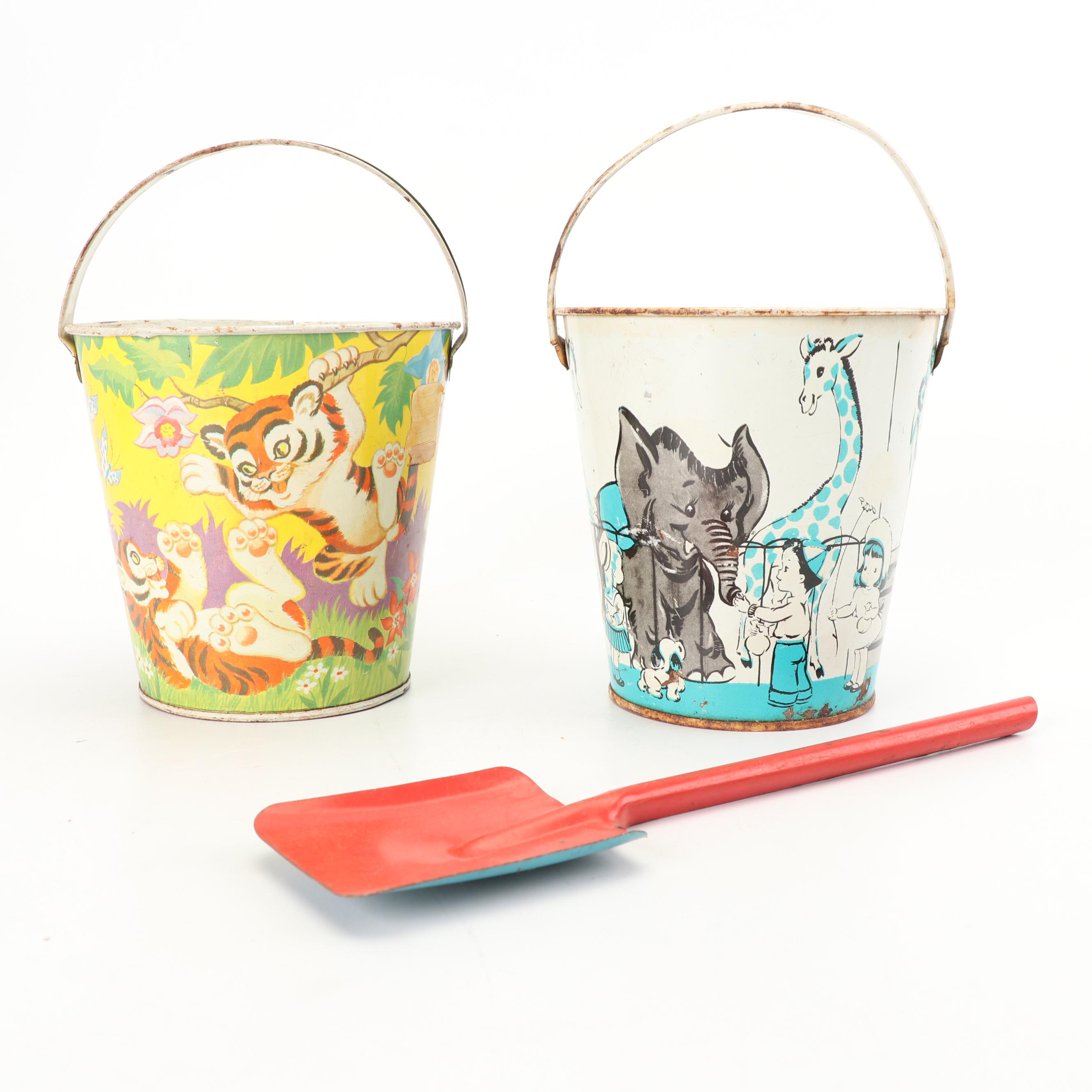 Metal Beach Pails and Shovels