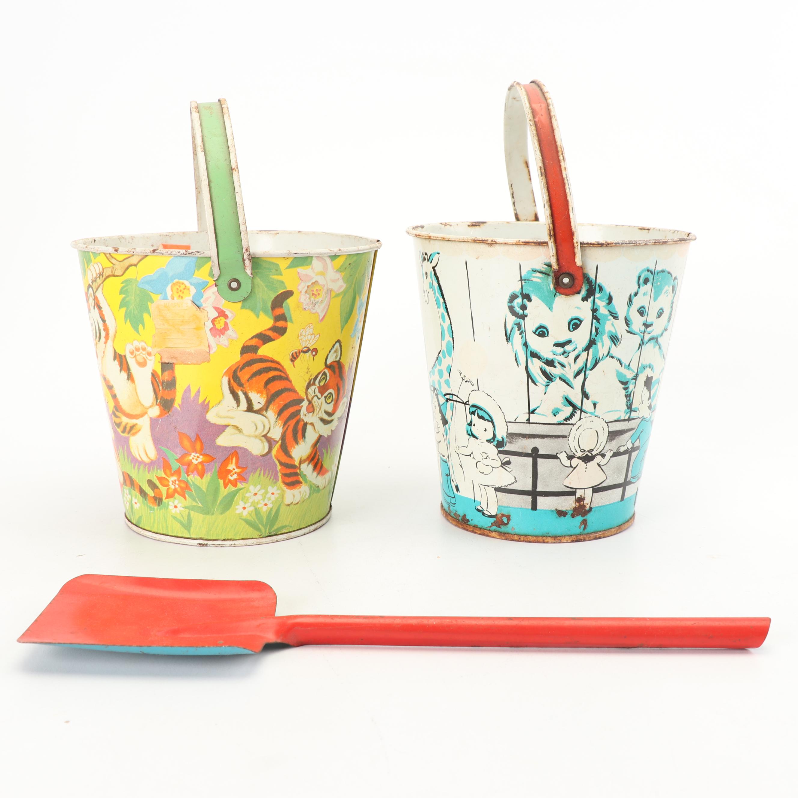 Metal Beach Pails and Shovels