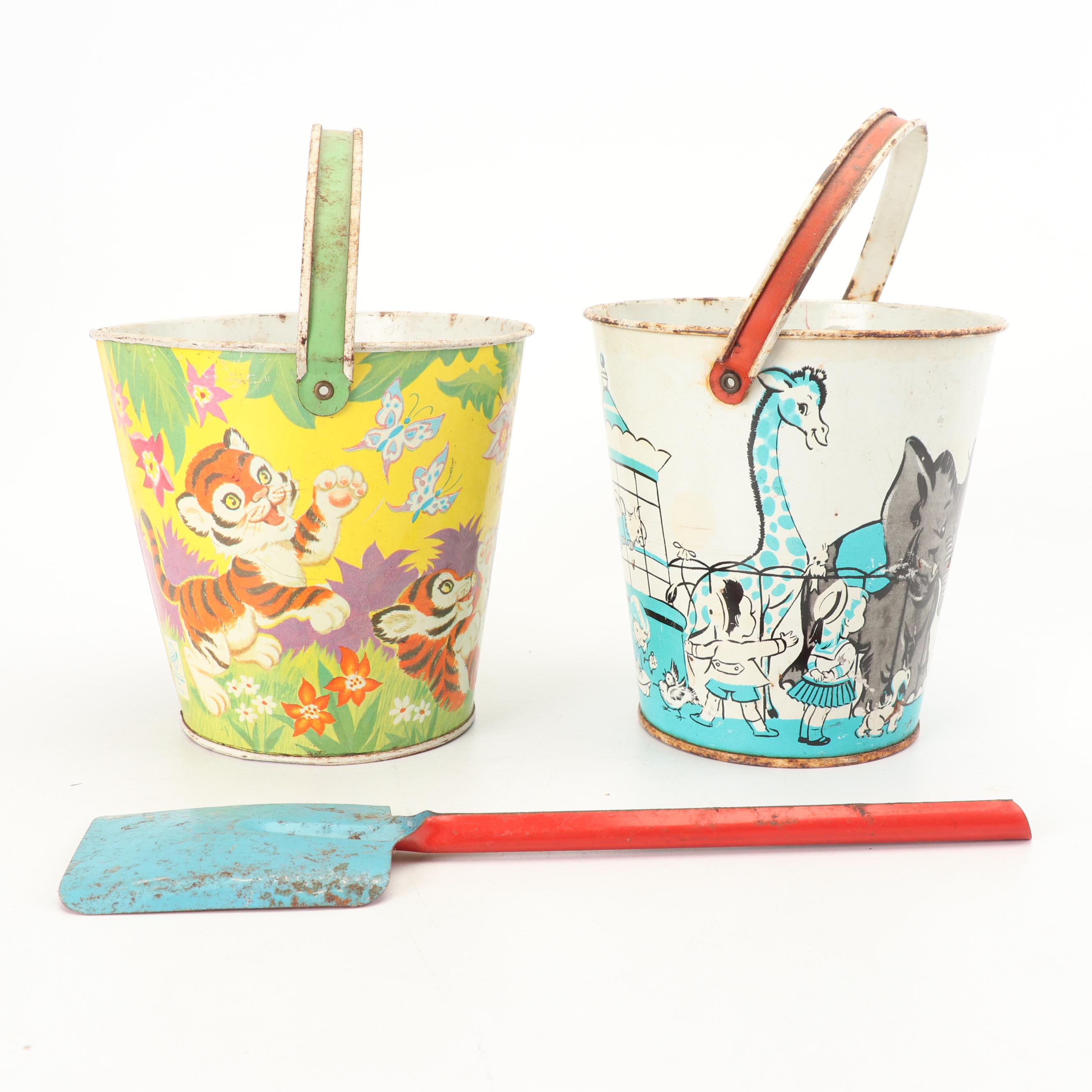 Metal Beach Pails and Shovels